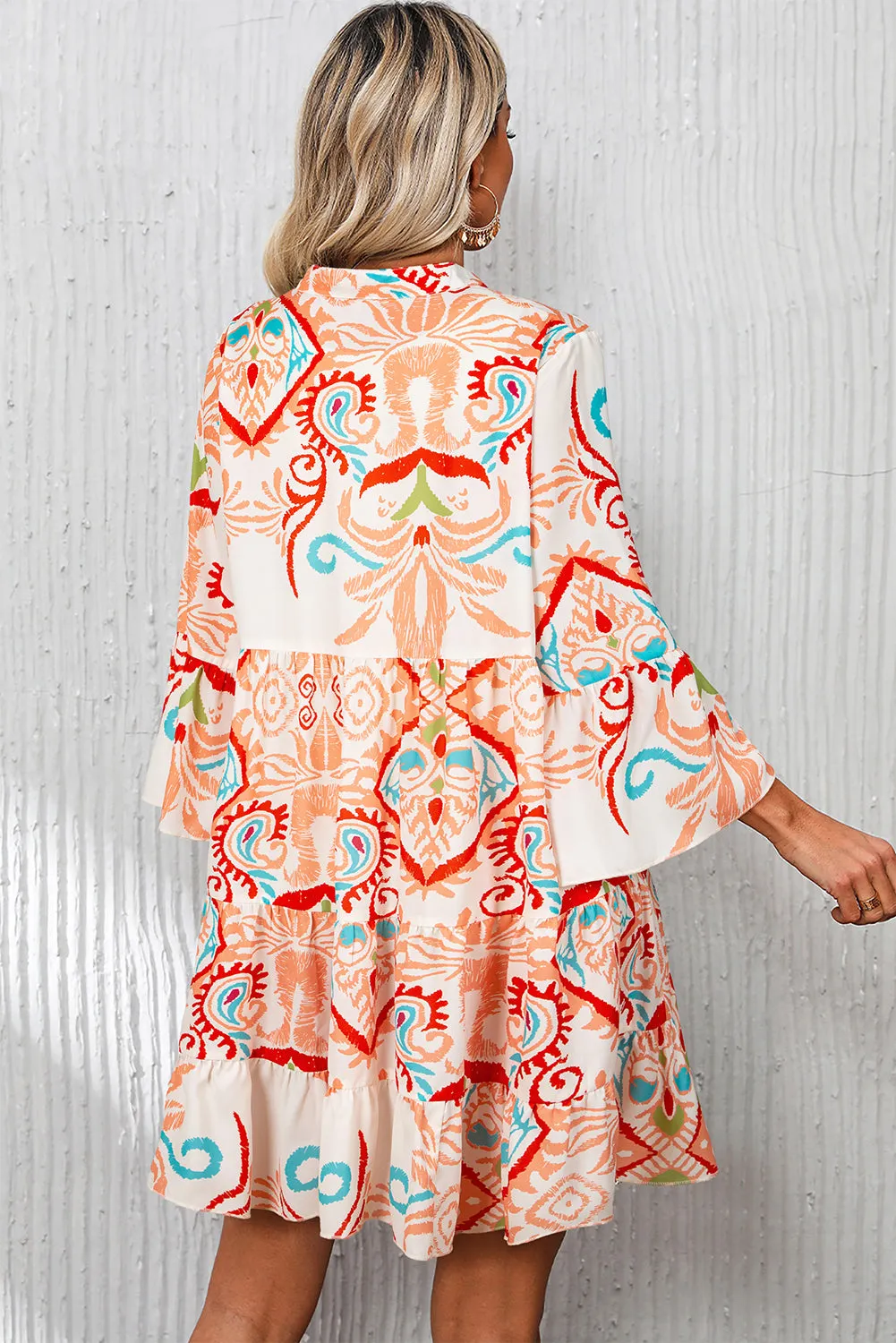 Orange Boho Paisley Print Bracelet Sleeve Mini Dress sold by eAura product image thumbnail 2