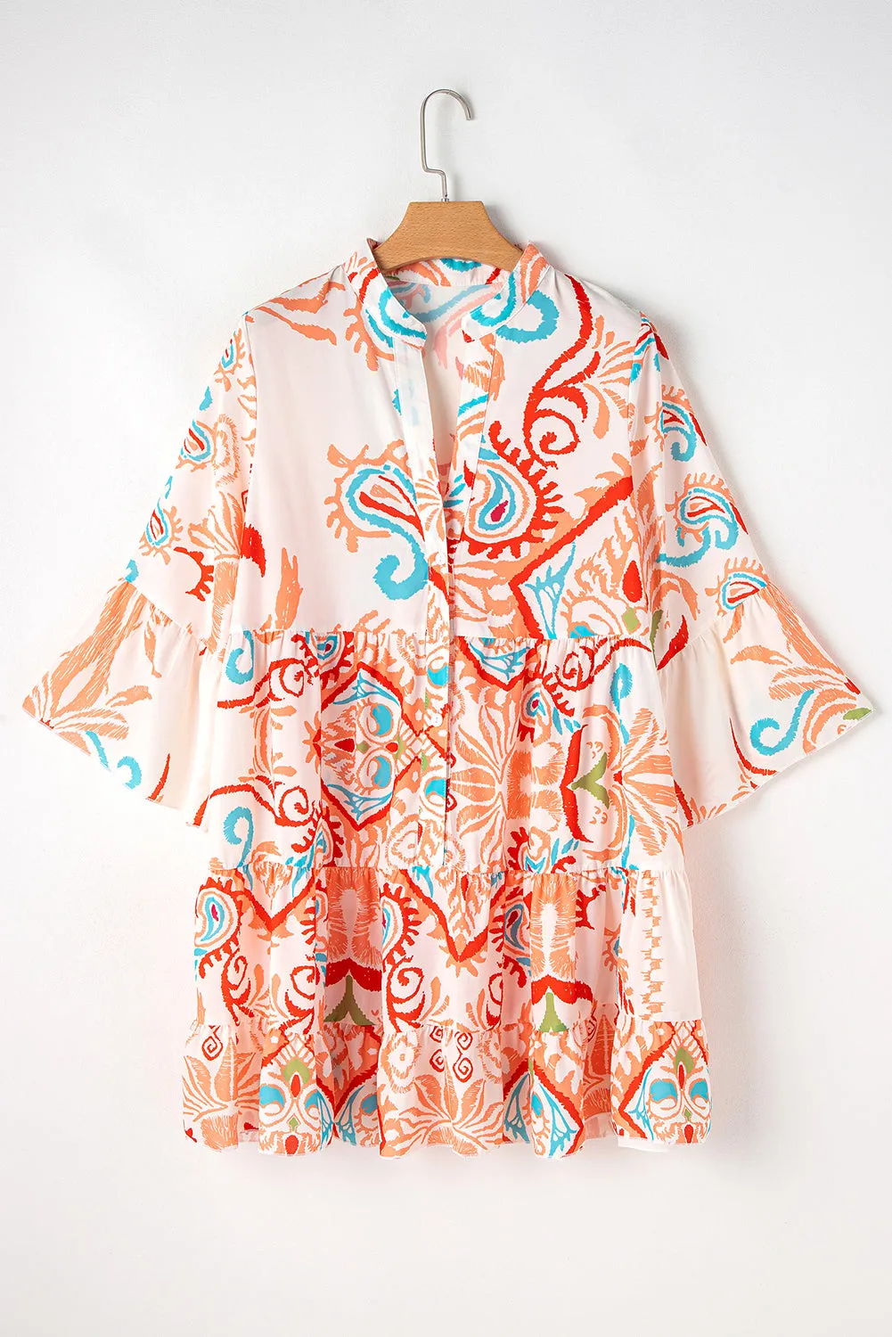 Orange Boho Paisley Print Bracelet Sleeve Mini Dress sold by eAura product image thumbnail 5