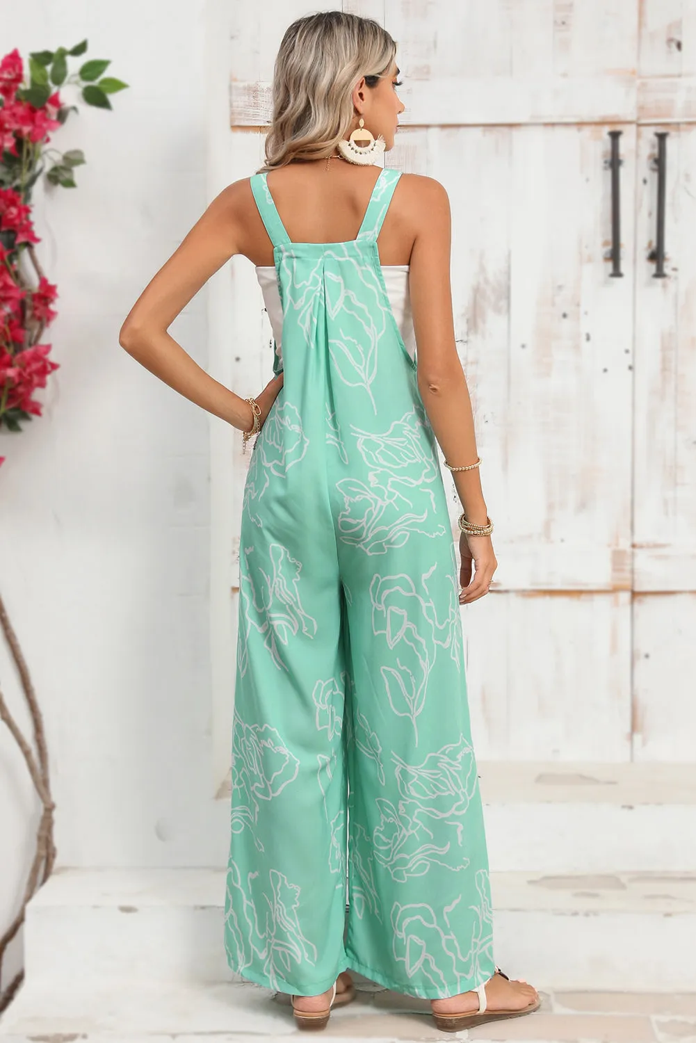 Moonlight Jade Abstract Print Wide Leg Bib Overall sold by eAura product image thumbnail 2