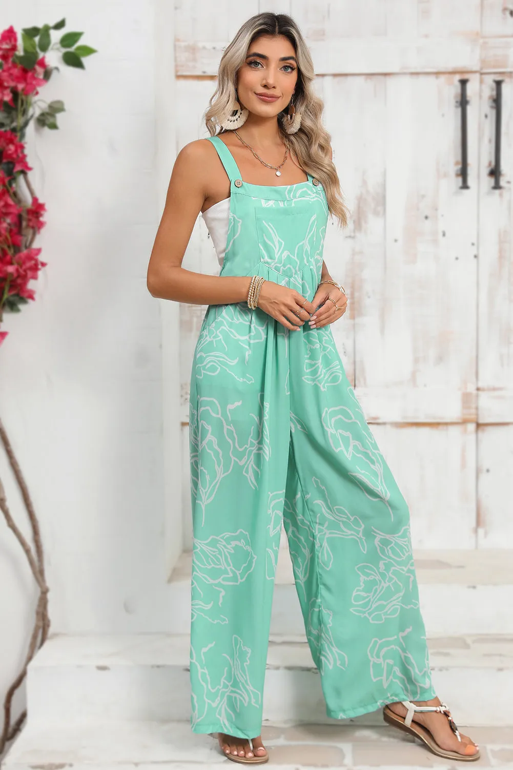 Moonlight Jade Abstract Print Wide Leg Bib Overall sold by eAura product image thumbnail 5