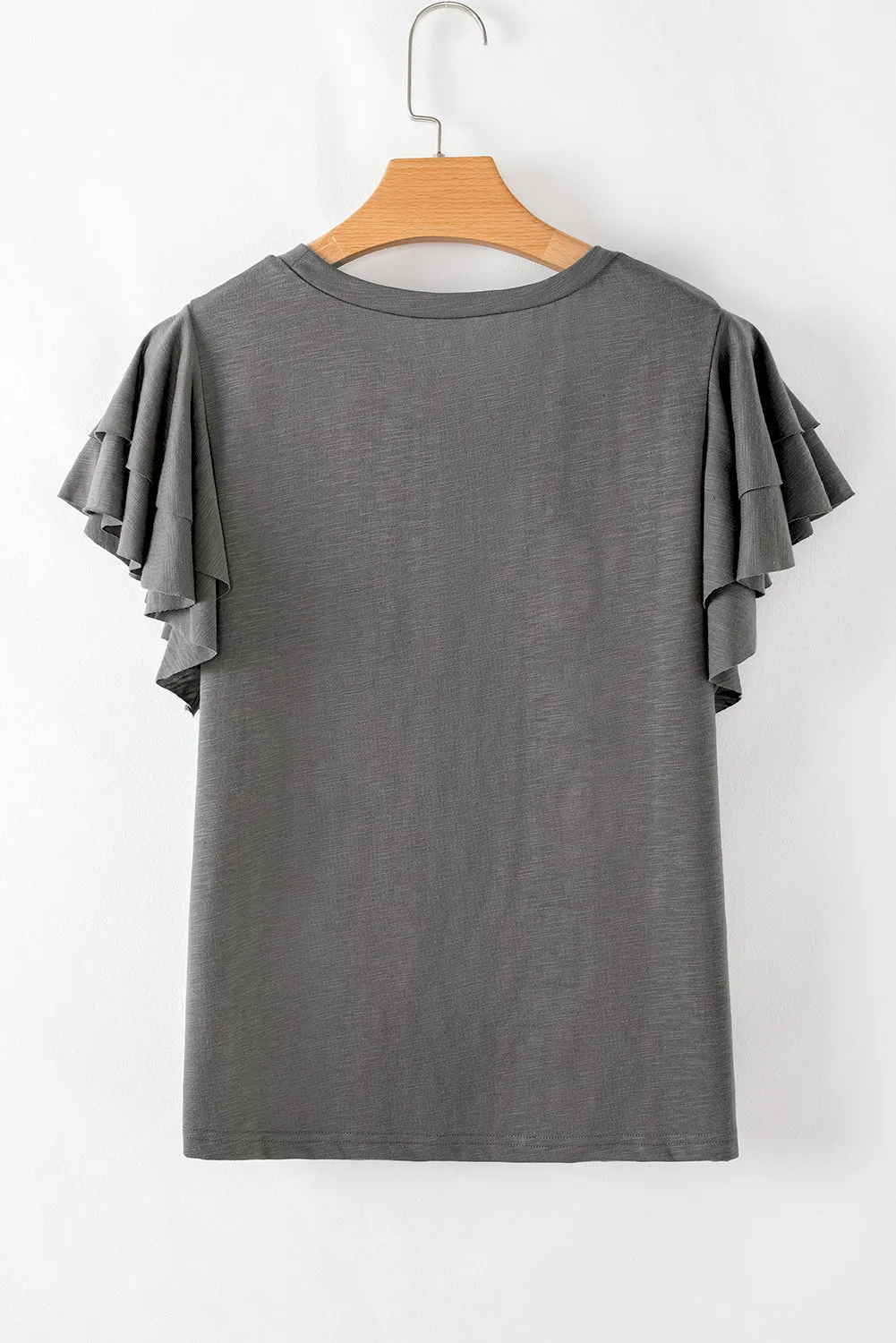Dark Grey Layered Ruffle Short Sleeve Round Neck Top sold by eAura product image thumbnail 2