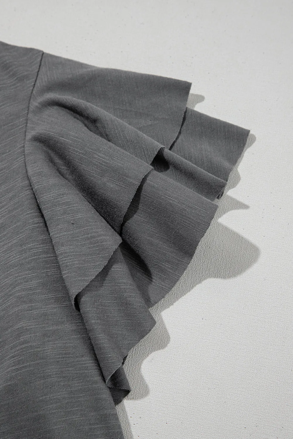 Dark Grey Layered Ruffle Short Sleeve Round Neck Top sold by eAura product image thumbnail 4