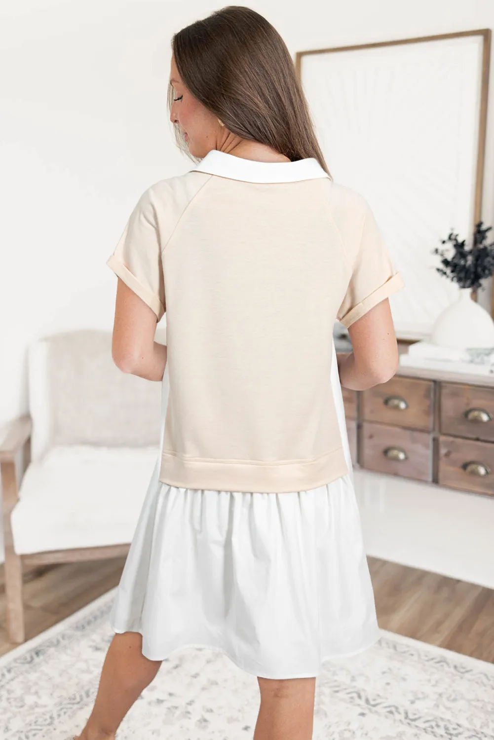 Jet Stream Shirt Collar Buttoned Patchwork Short Sleeve Mini Dress sold by eAura product image thumbnail 5