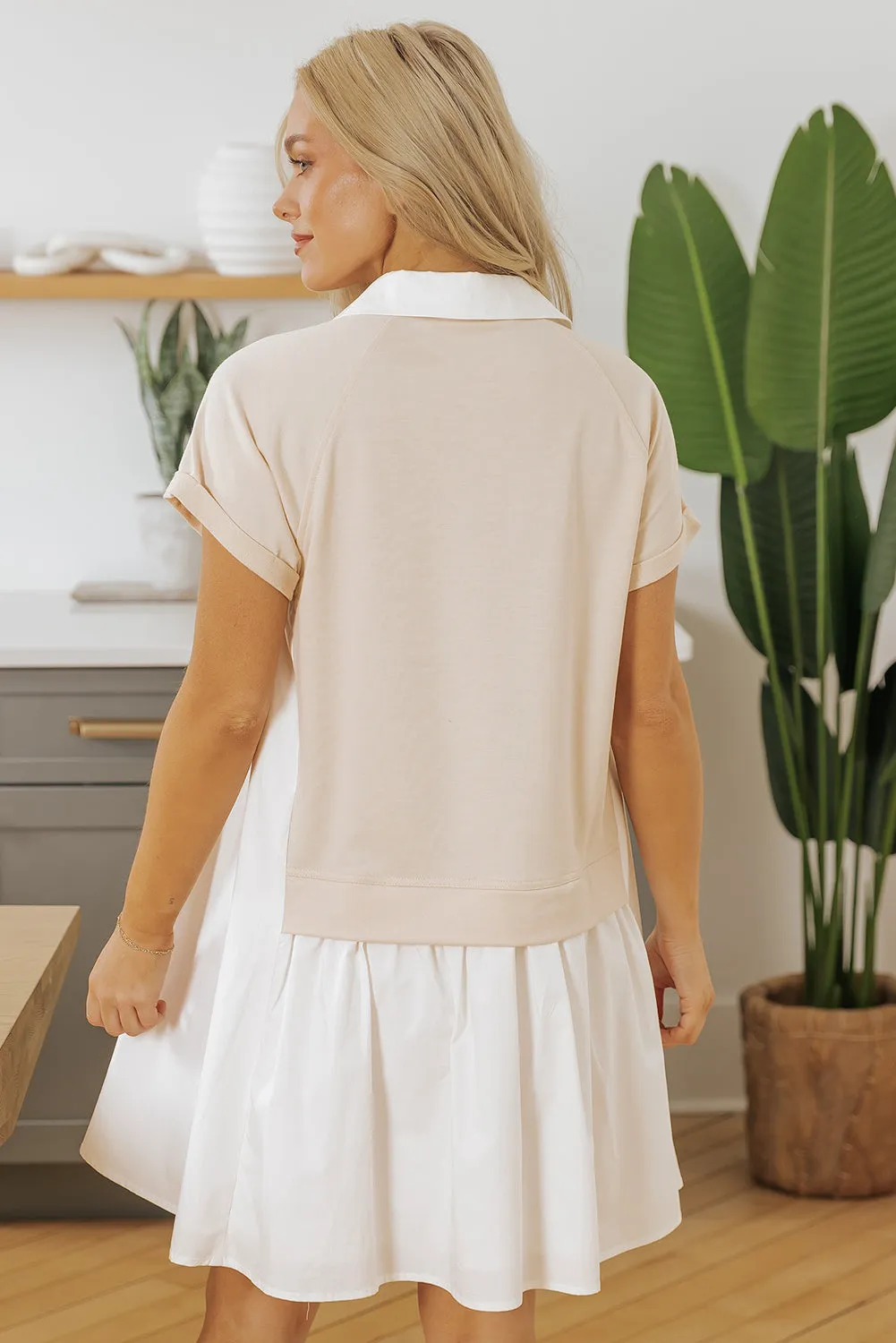 Jet Stream Shirt Collar Buttoned Patchwork Short Sleeve Mini Dress sold by eAura product image thumbnail 2