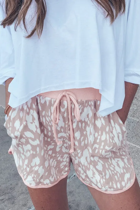 Khaki Classic Leopard Arched Hem Elastic Waist Casual Shorts sold by eAura