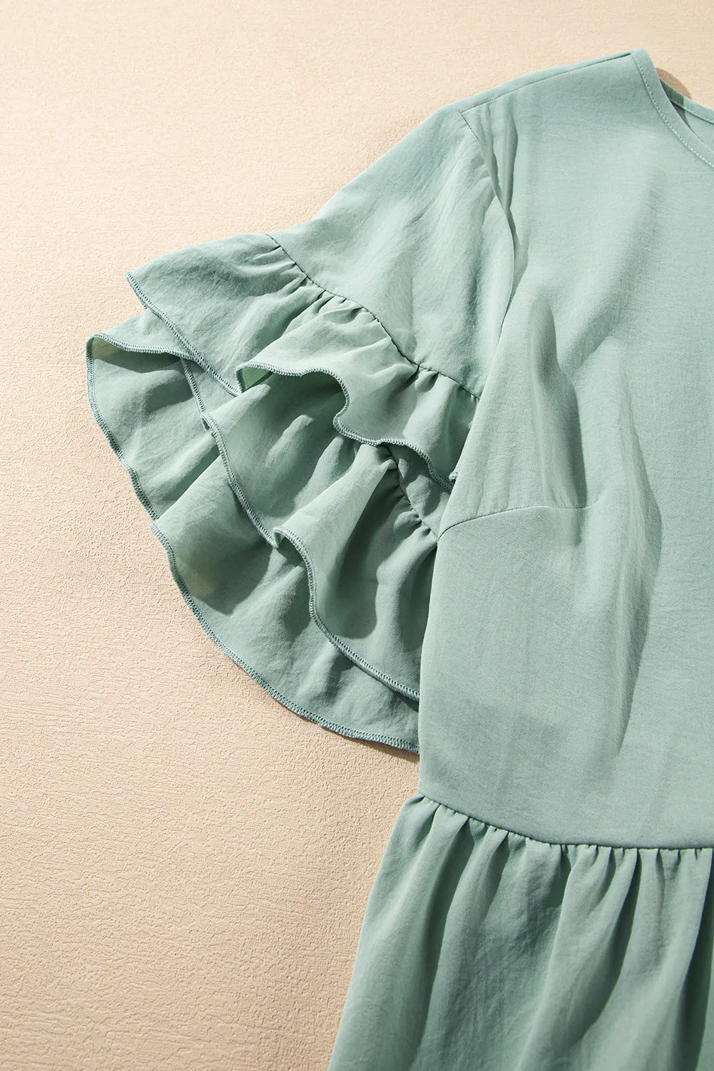 Grass Green Ruffle Trim Short Sleeve Plus Size Flared Mini Dress sold by eAura product image thumbnail 4
