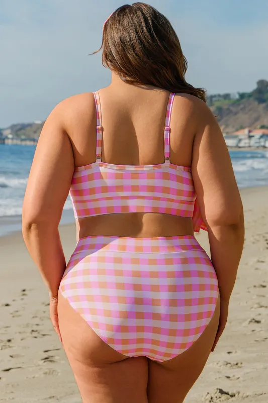 Pink Plus Size Plaid Print High Waist Bikini Set sold by eAura