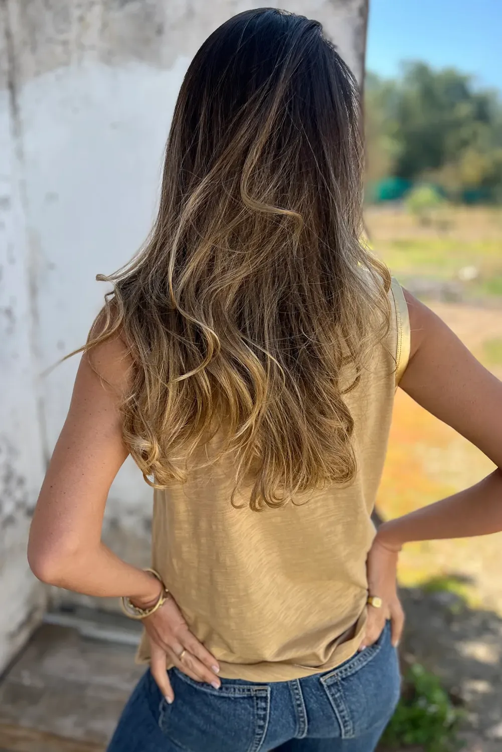 Tan Metallic Sheen Edge Scoop Neck Tank Top sold by eAura product image thumbnail 2