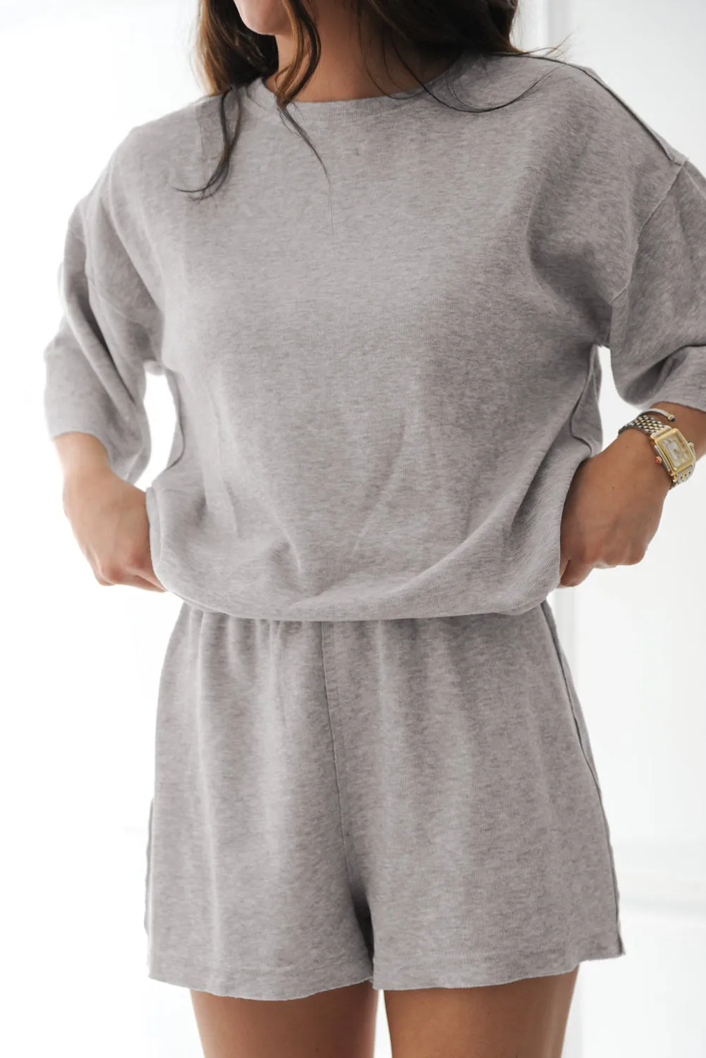 Grey Solid Colour Loose Tee 2 Piece Shorts Set sold by eAura product image thumbnail 3