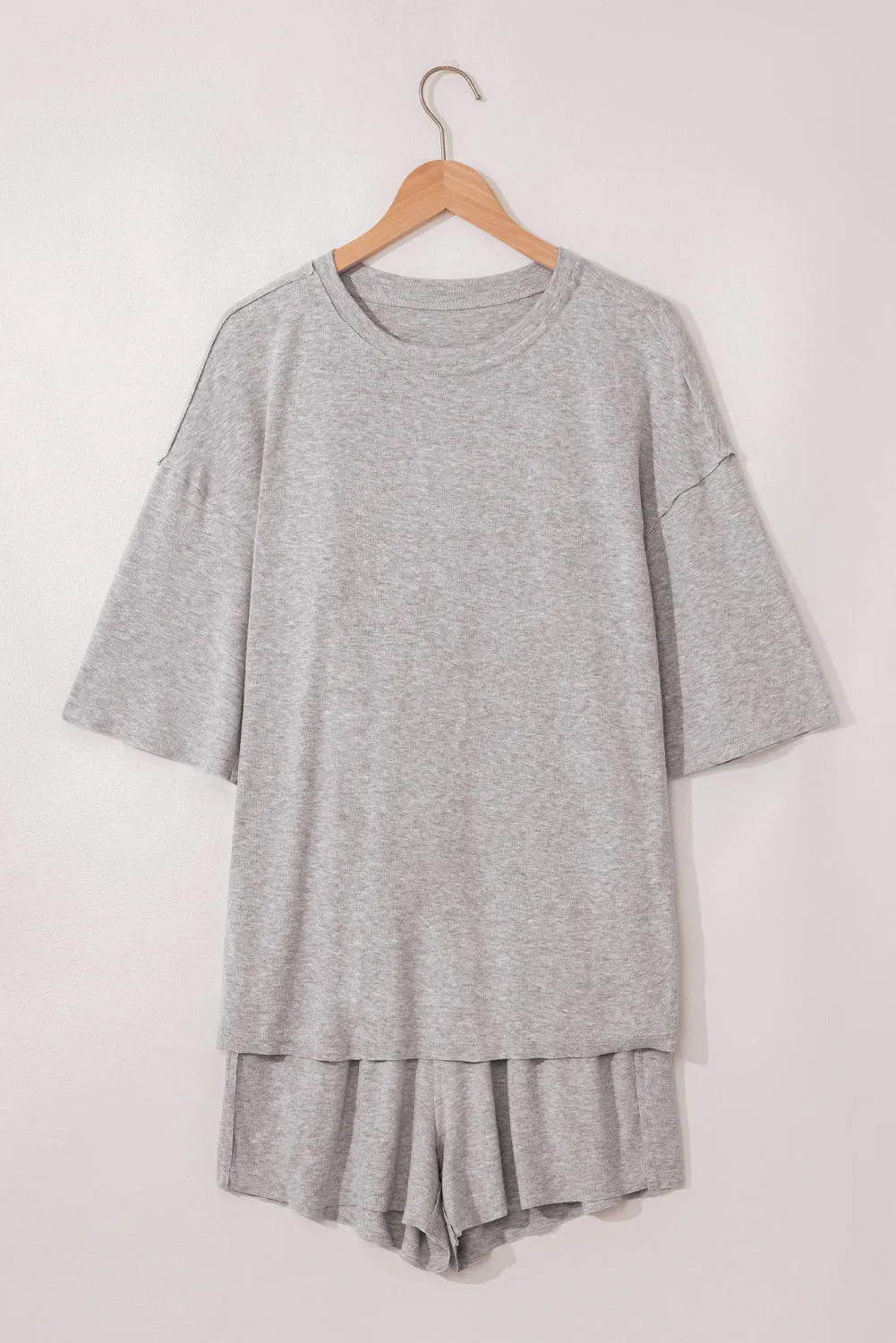 Grey Solid Colour Loose Tee 2 Piece Shorts Set sold by eAura product image thumbnail 5