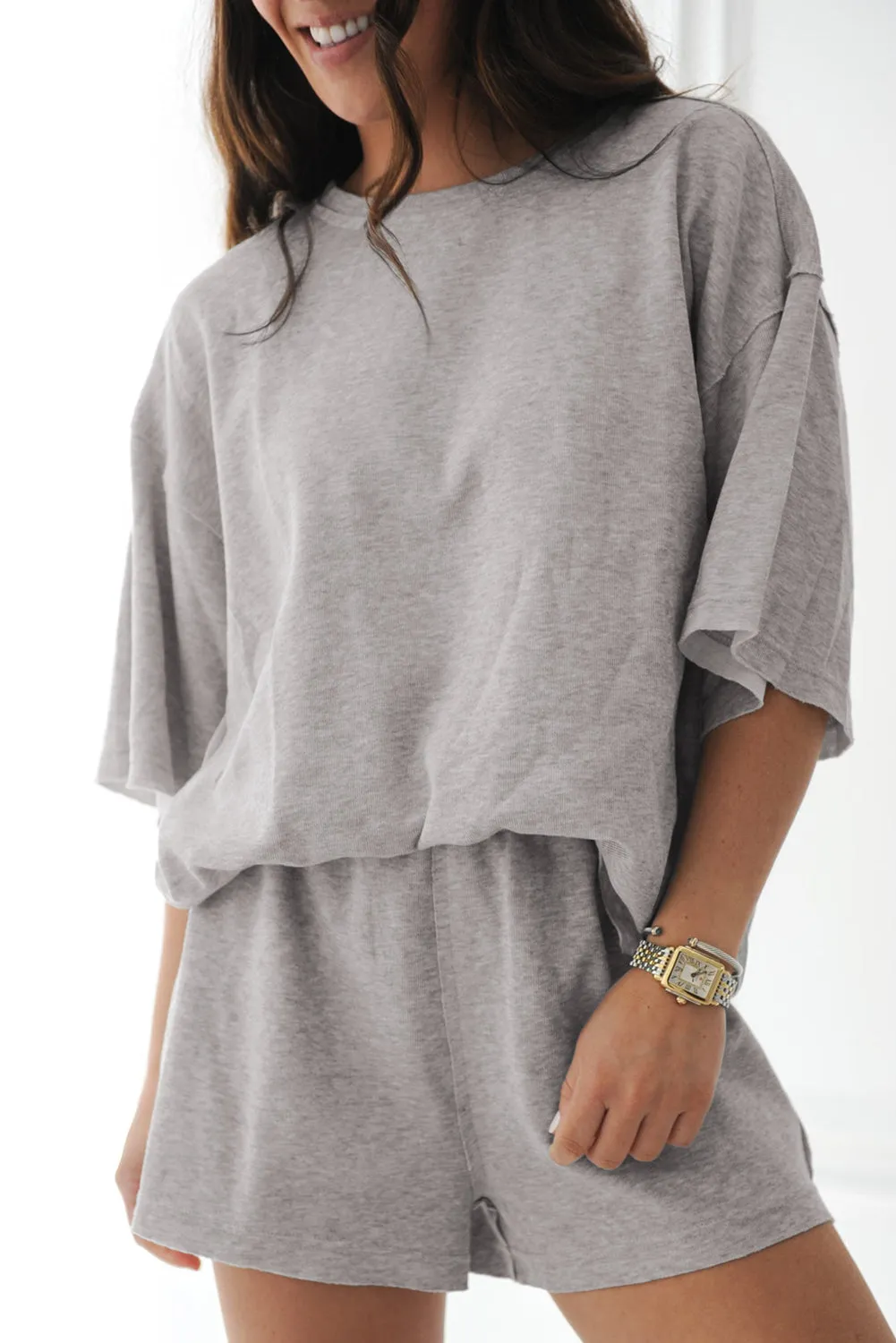 Grey Solid Colour Loose Tee 2 Piece Shorts Set sold by eAura product image thumbnail 4