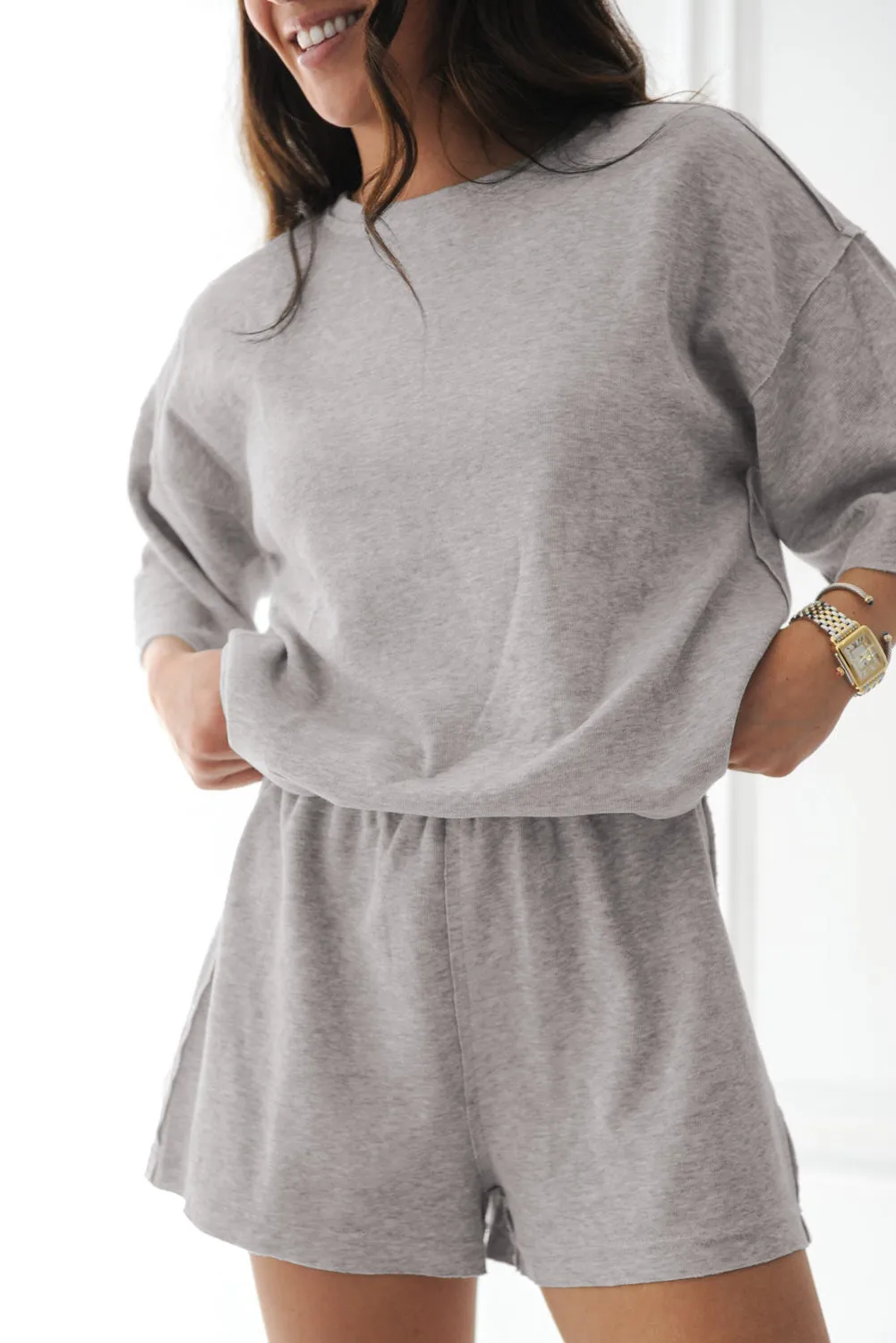 Grey Solid Colour Loose Tee 2 Piece Shorts Set sold by eAura product image thumbnail 2