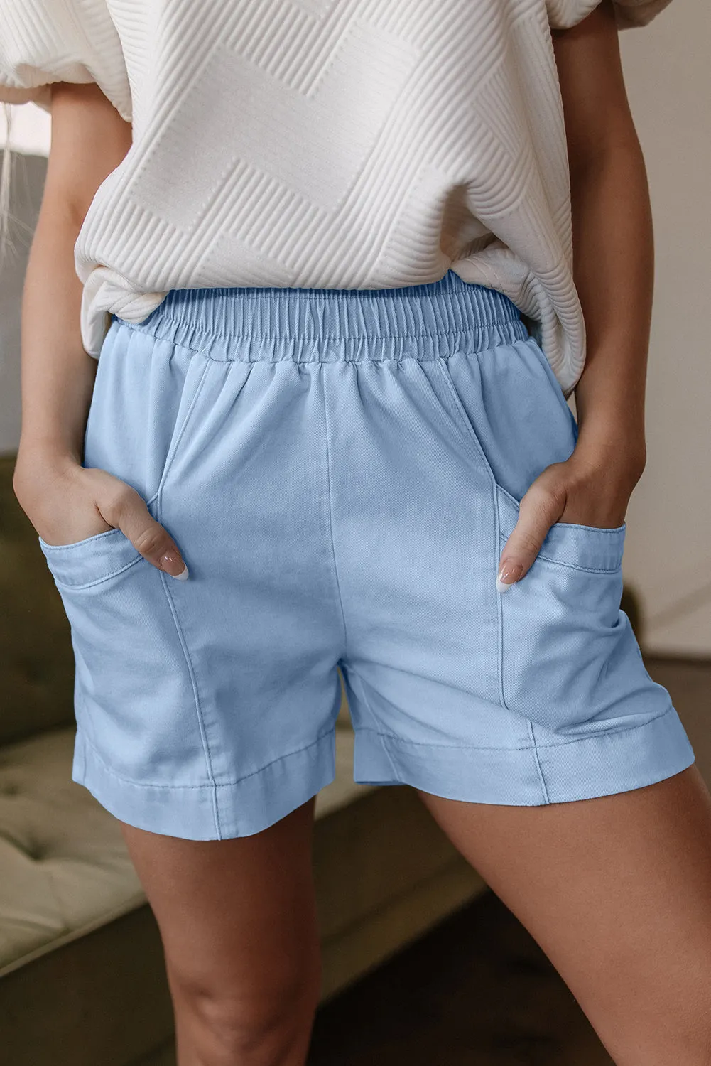 Beau Blue Light Wash Pocketed Wide Leg Denim Shorts sold by eAura