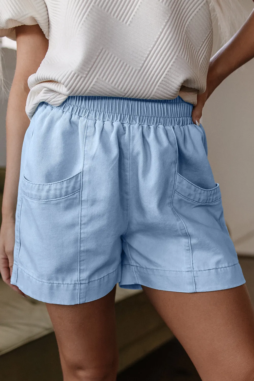 Beau Blue Light Wash Pocketed Wide Leg Denim Shorts sold by eAura product image thumbnail 5