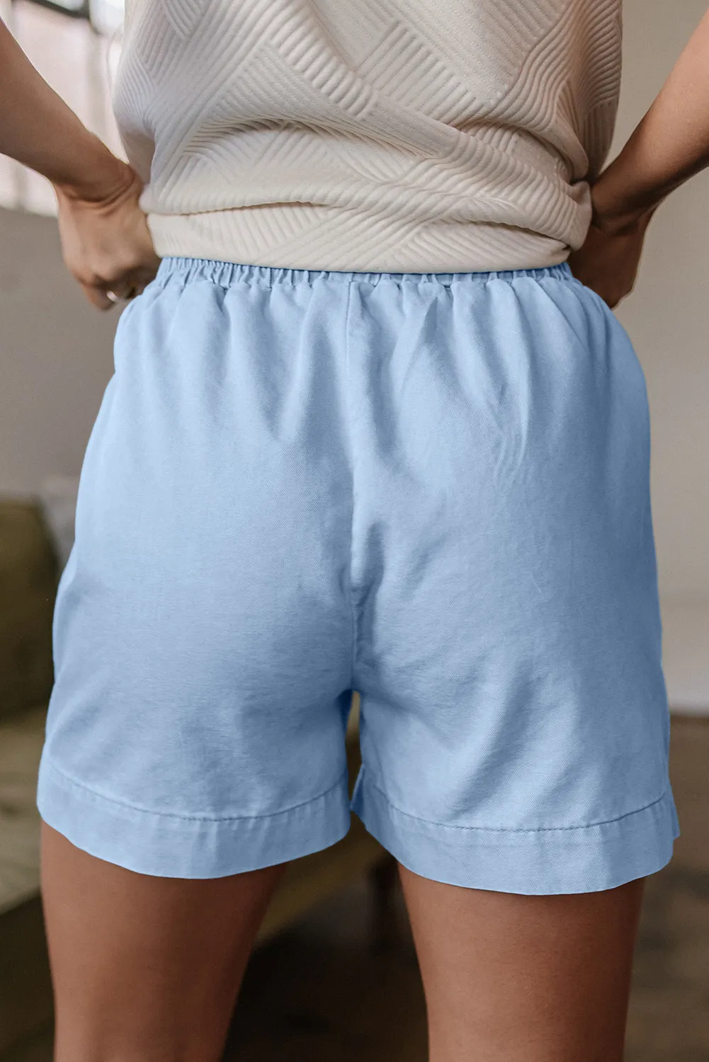 Beau Blue Light Wash Pocketed Wide Leg Denim Shorts sold by eAura product image thumbnail 4