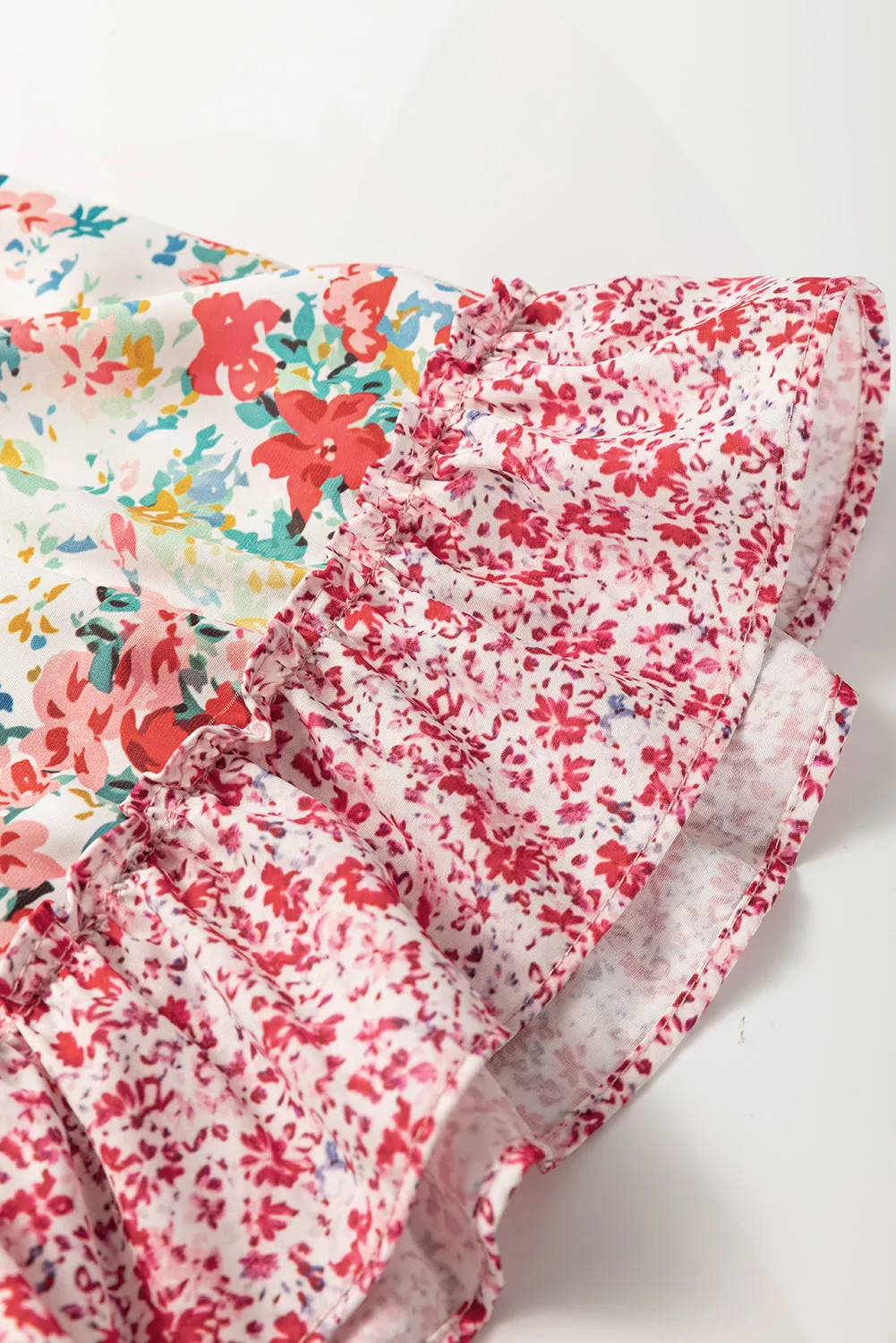 Pink Plus Size Floral Patchwork Ruffled Short Sleeve Blouse sold by eAura product image thumbnail 3