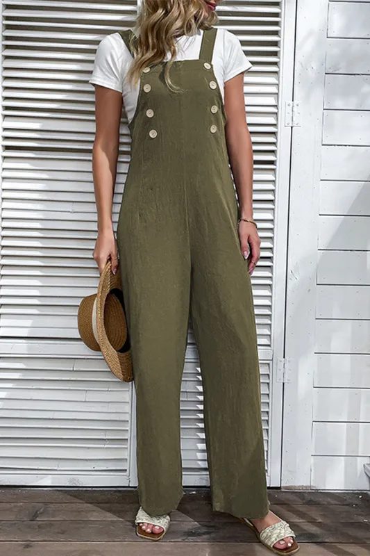 Jungle Green Solid Colour Buttoned Straight Leg Overall made by eAura