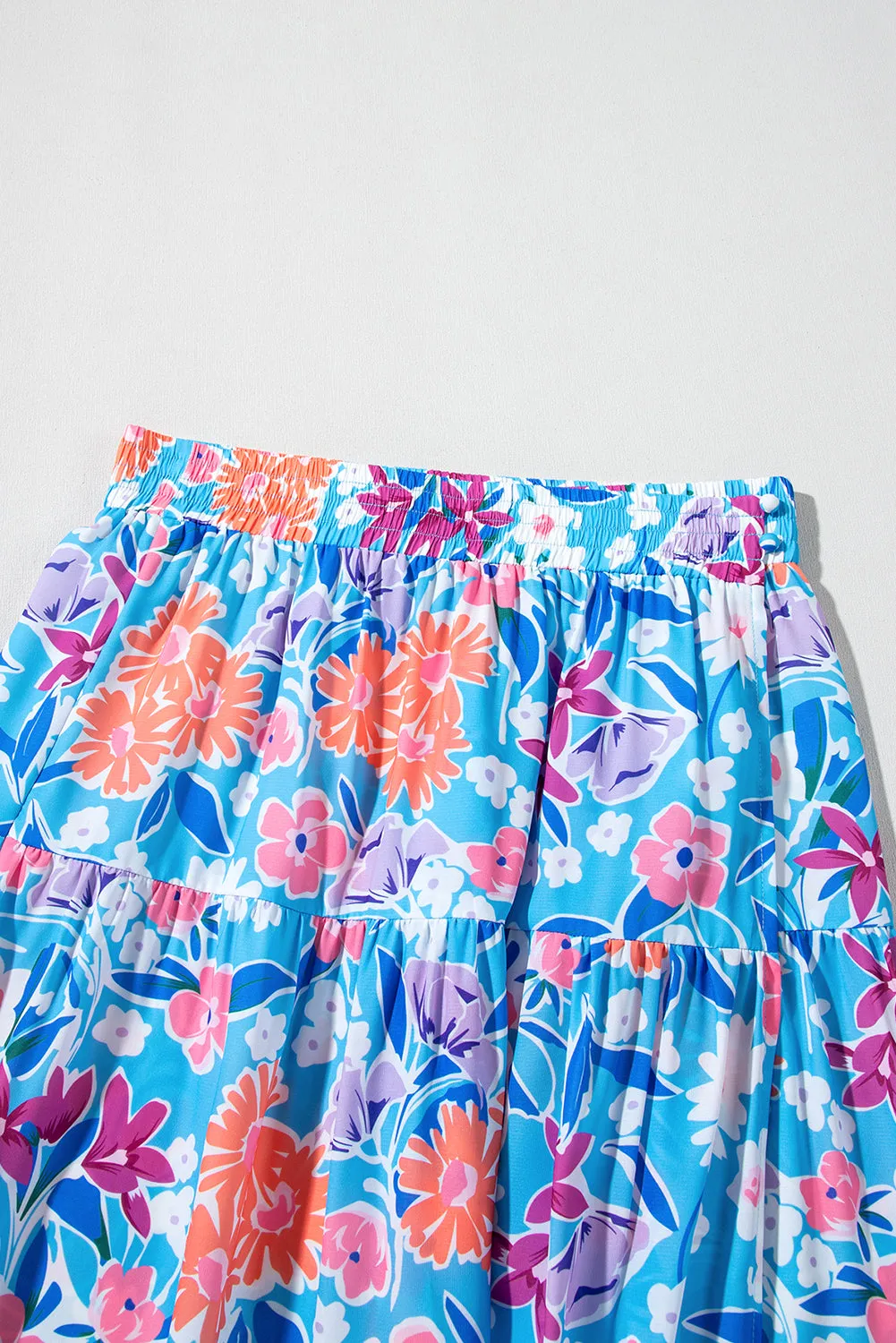 Sky Blue Floral Printed High Waist Split Wrap Long Skirt sold by eAura product image thumbnail 5