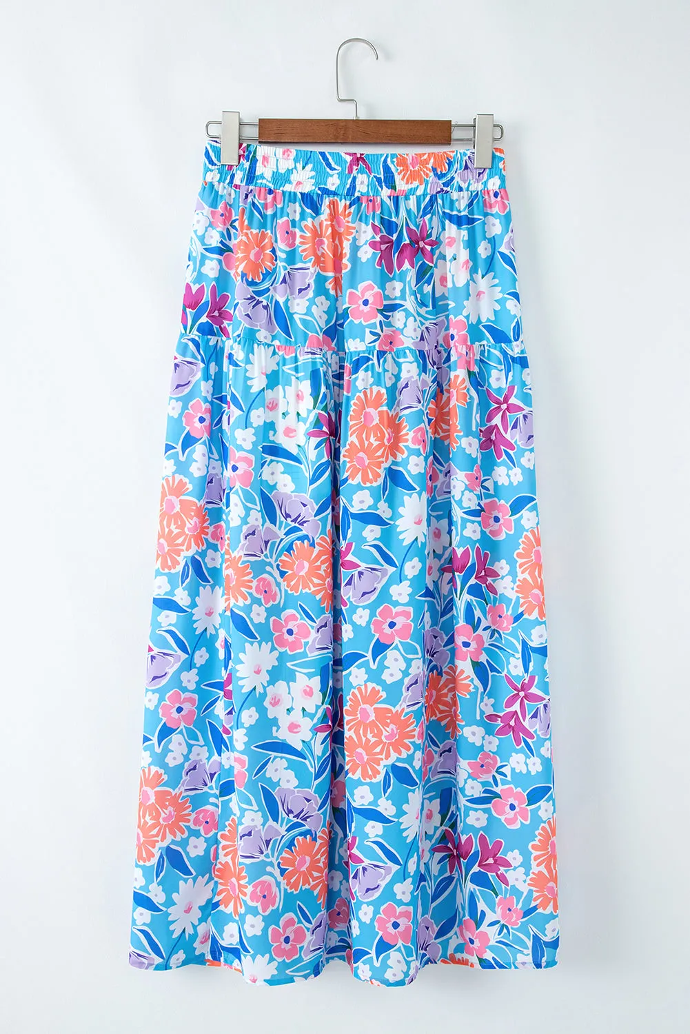Sky Blue Floral Printed High Waist Split Wrap Long Skirt sold by eAura product image thumbnail 2