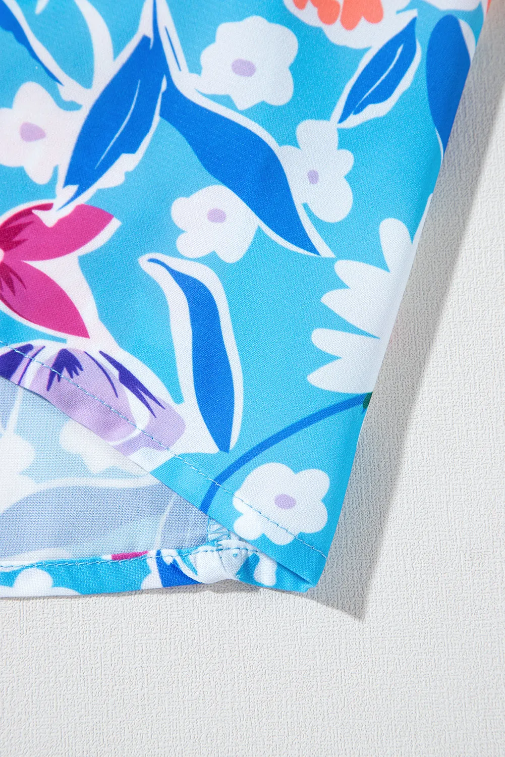 Sky Blue Floral Printed High Waist Split Wrap Long Skirt sold by eAura product image thumbnail 4