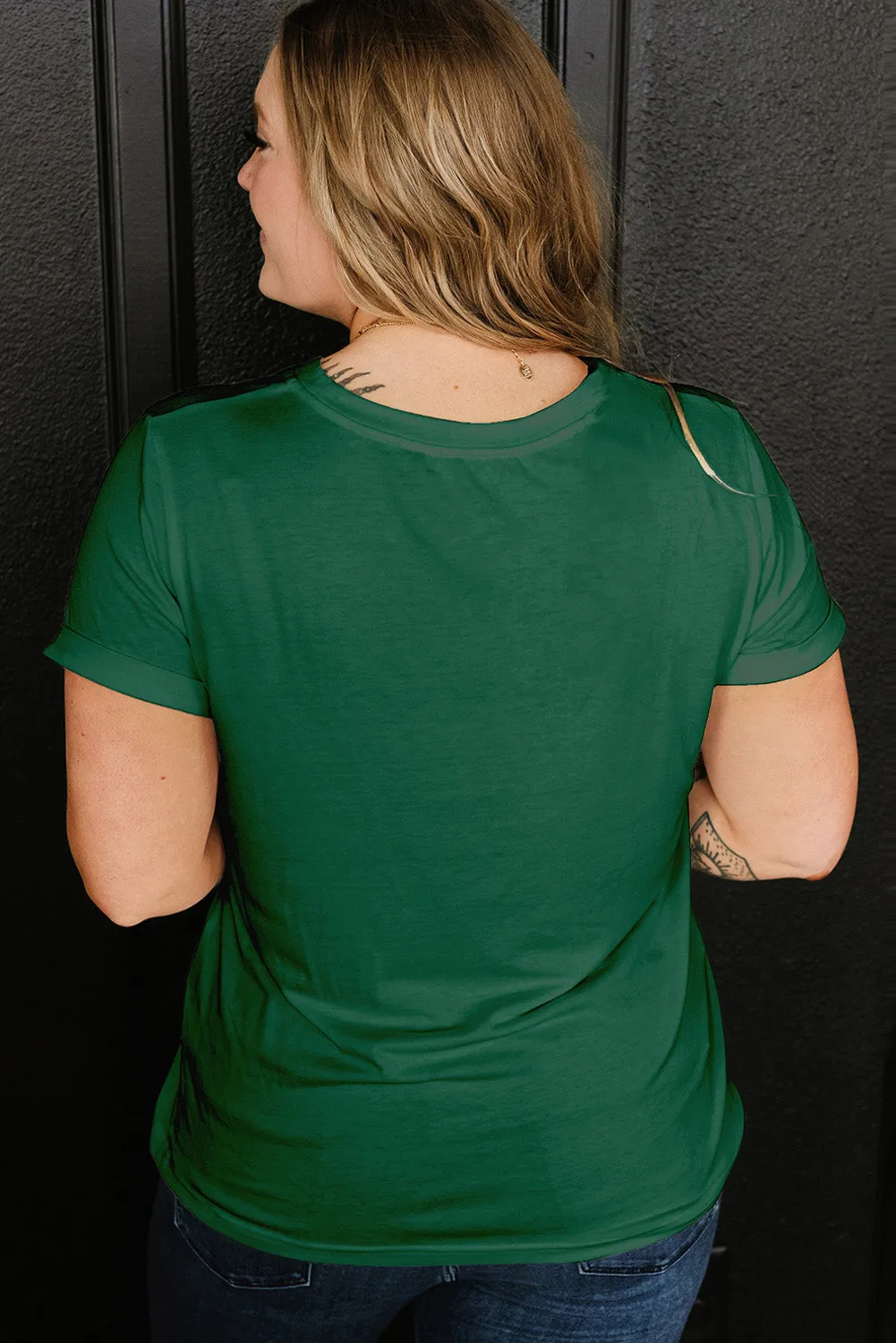 Dark Green Round Neck Rolled Sleeve Plus Size T-shirt sold by eAura product image thumbnail 2