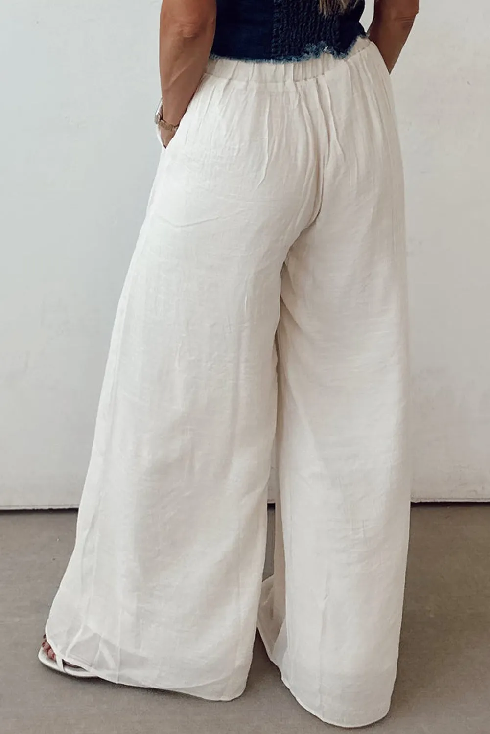 White Casual Tie Waist Pleated Wide Leg Trousers sold by eAura product image thumbnail 2