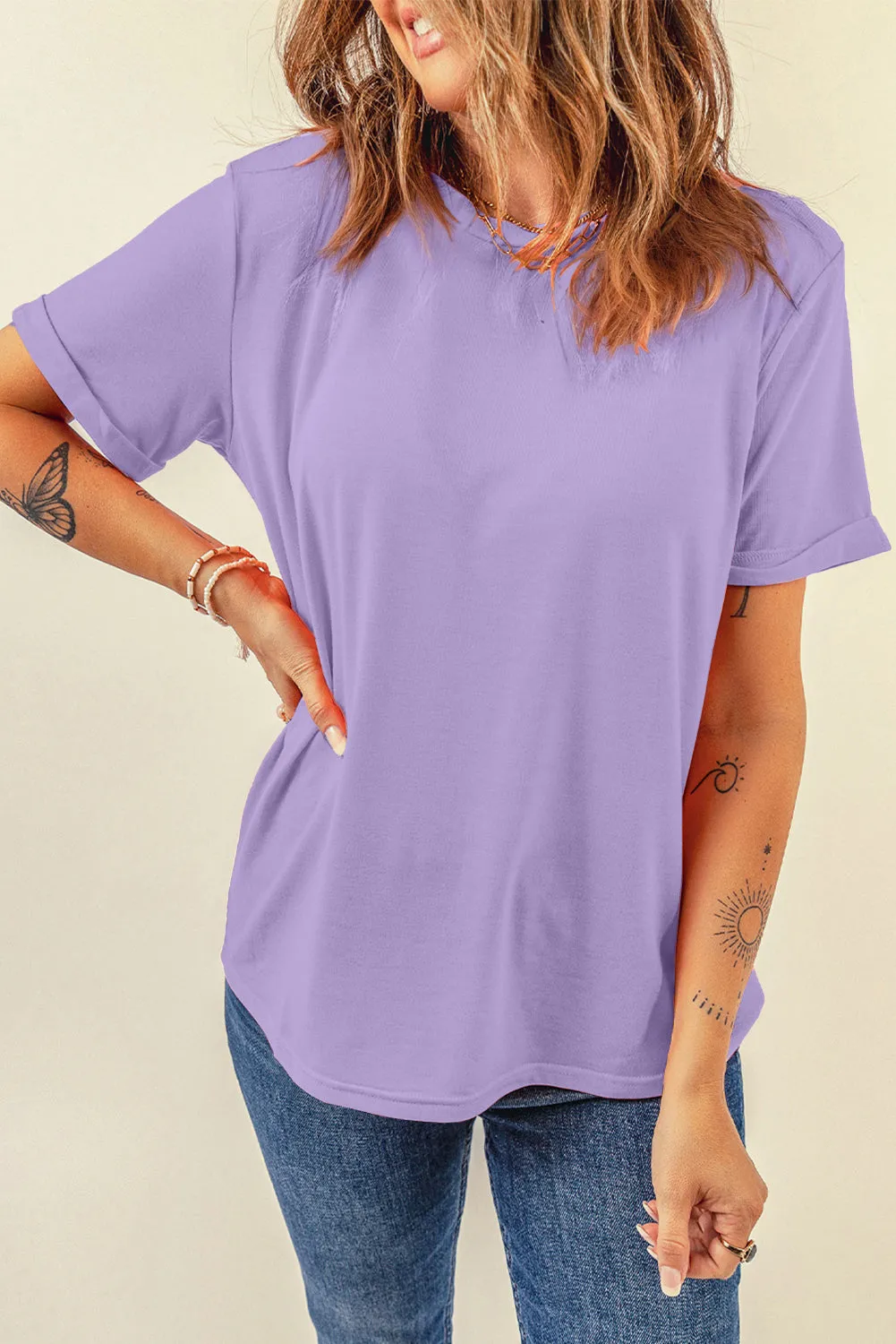 Wisteria Casual Plain Crew Neck Tee sold by eAura product image thumbnail 4