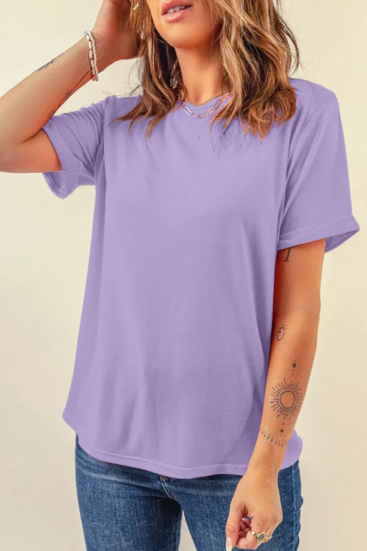 Wisteria Casual Plain Crew Neck Tee sold by eAura