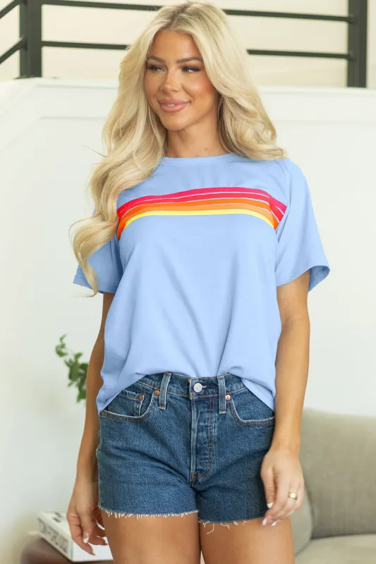 Beau Blue Striped Patch Front Casual Tee sold by eAura