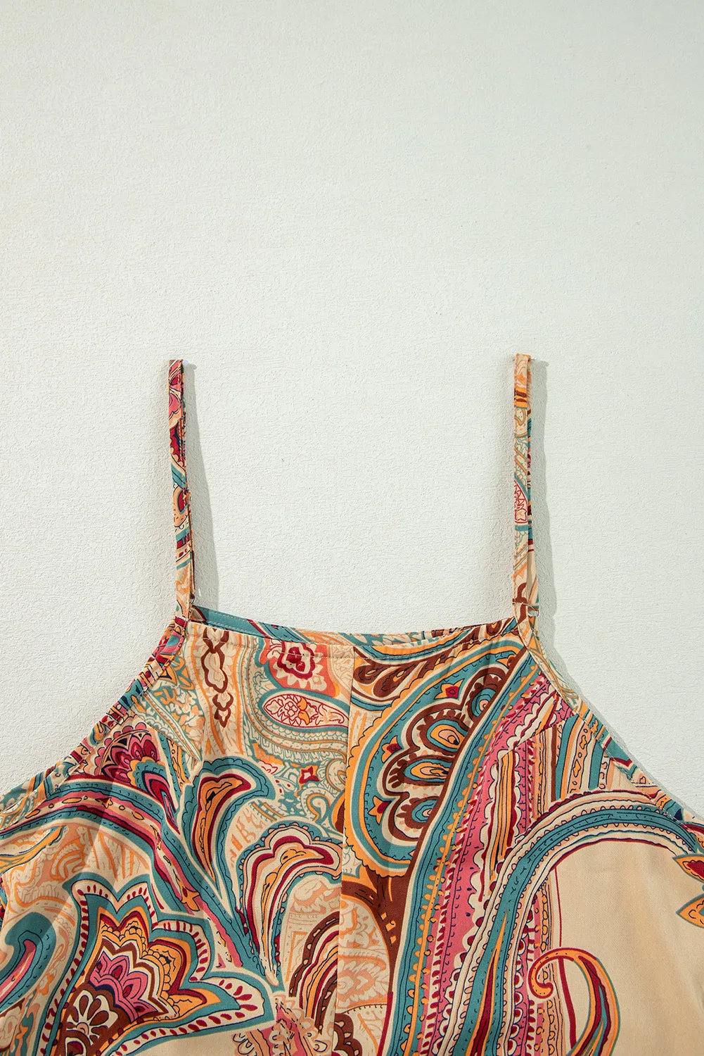 Red Paisley Printed Spaghetti Straps Elegant Wide Leg Jumpsuit sold by eAura product image thumbnail 5