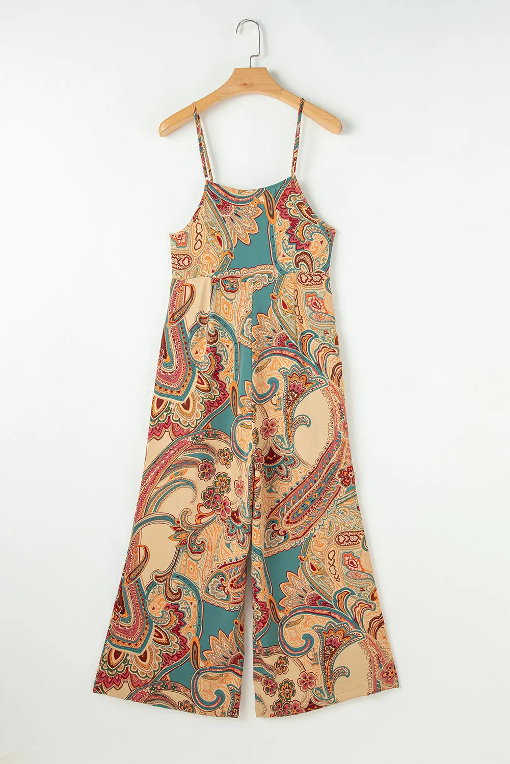 Red Paisley Printed Spaghetti Straps Elegant Wide Leg Jumpsuit sold by eAura product image thumbnail 4