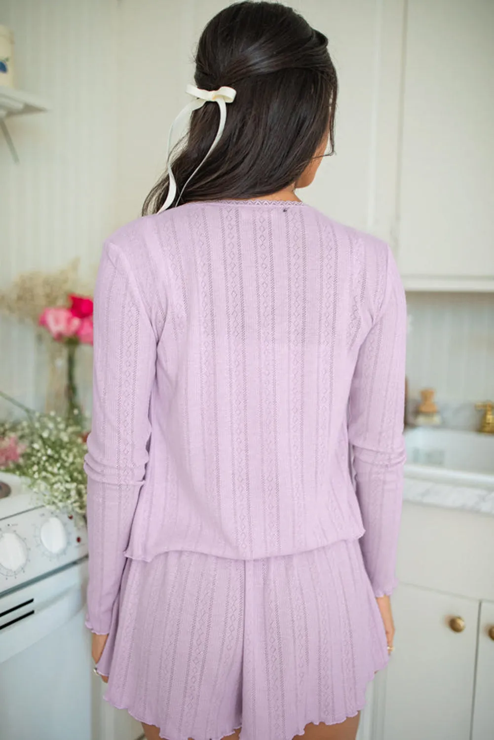 Delicate Texture Cropped Cami Shorts and Cardigan 3pcs Lounge Set sold by eAura product image thumbnail 2