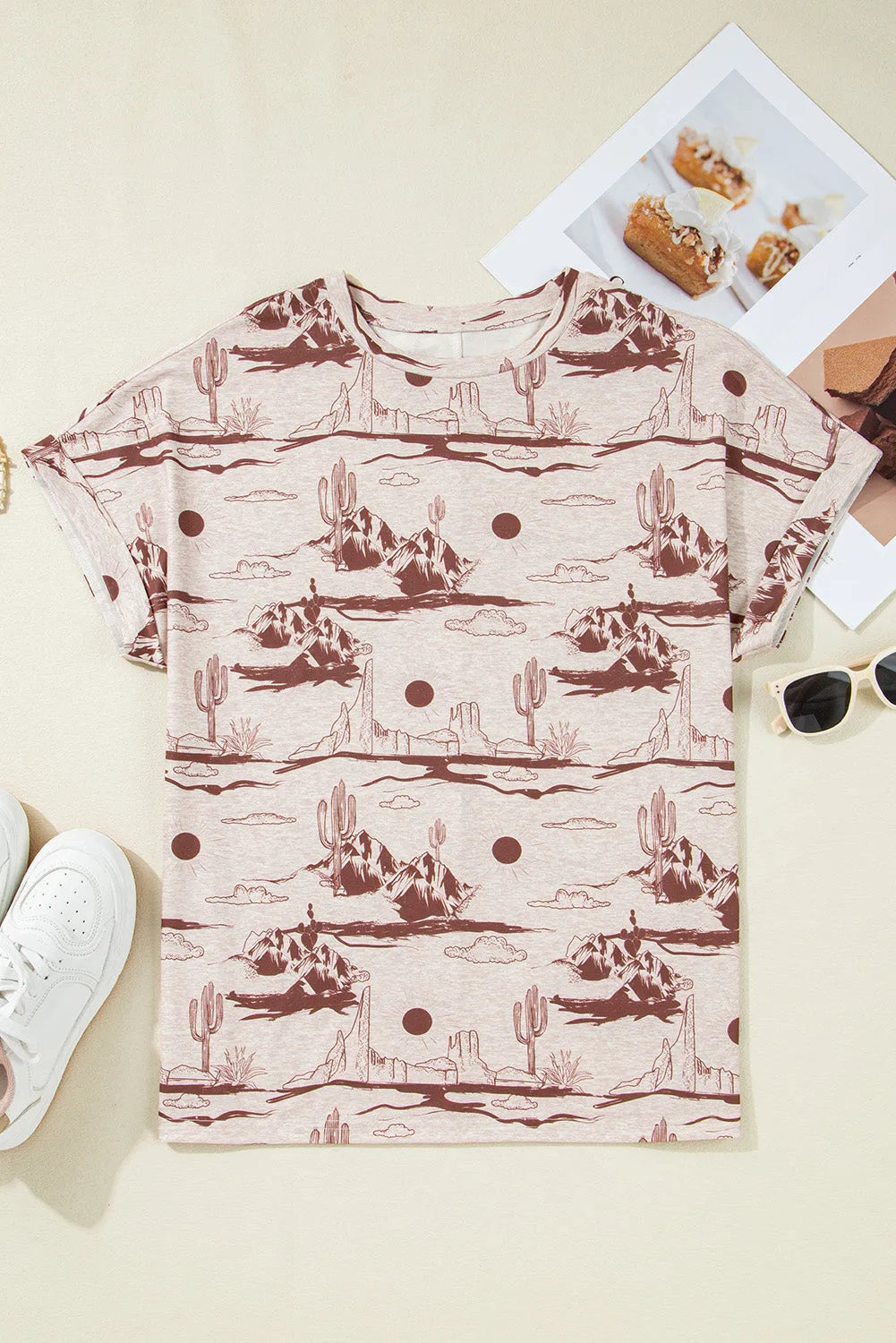 Brown Desert Sand Print Short Sleeve Knit Top sold by eAura product image thumbnail 3