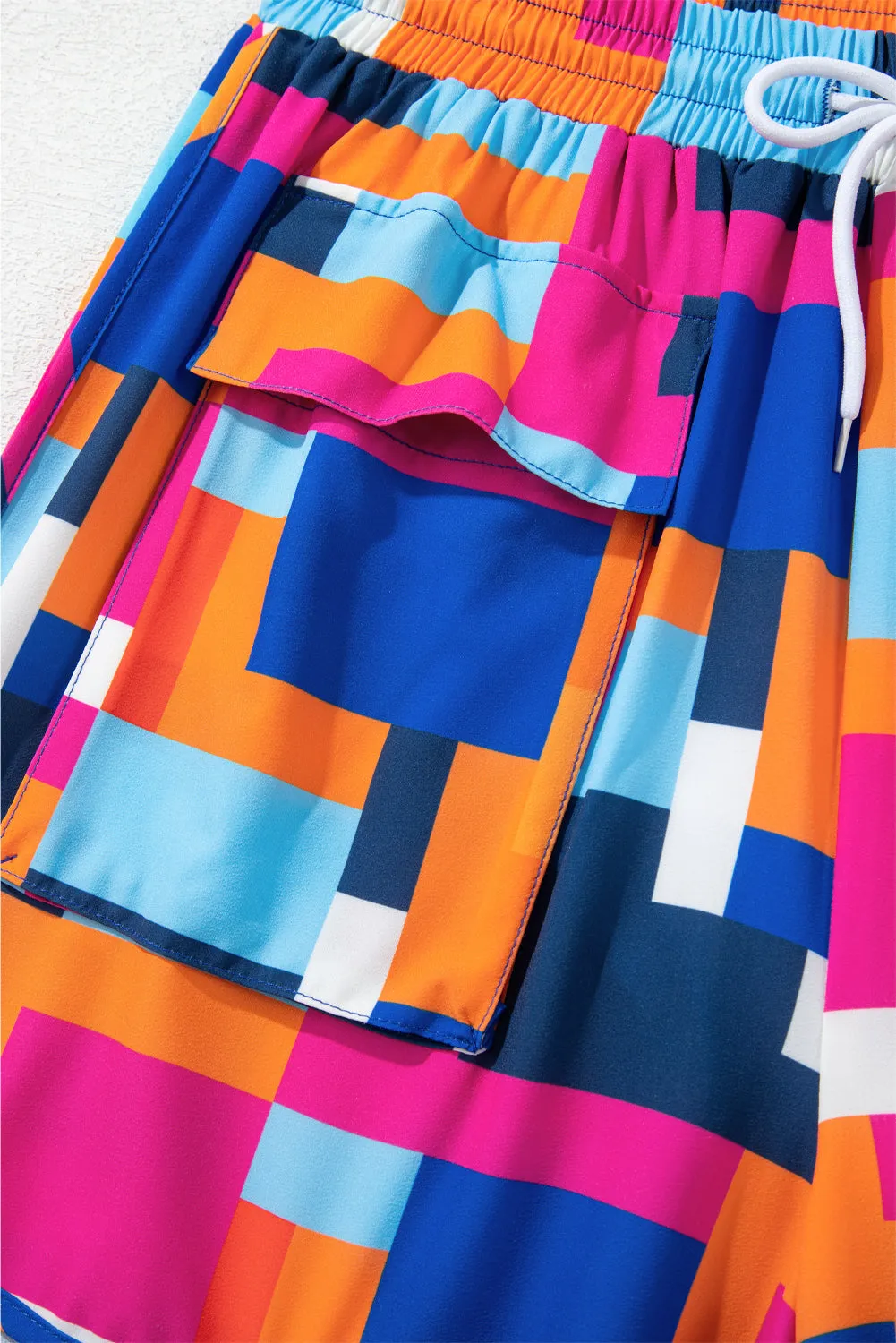 Rose Geometric Printed Drawstring Waist Beach Shorts with Pockets sold by eAura product image thumbnail 4