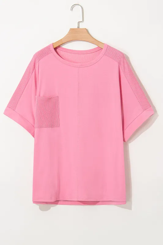Bonbon Ribbed Patchwork Pocketed Plus Size T Shirt sold by eAura