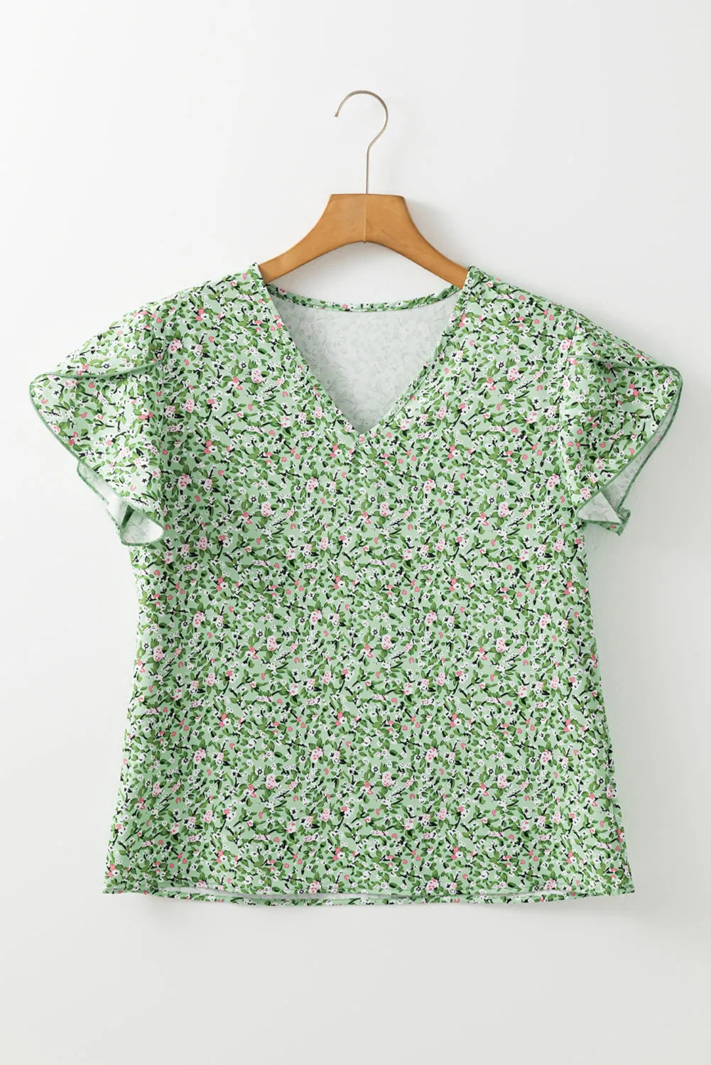 Green Boho Floral V Neck Wrap Short Sleeve Blouse sold by eAura product image thumbnail 5