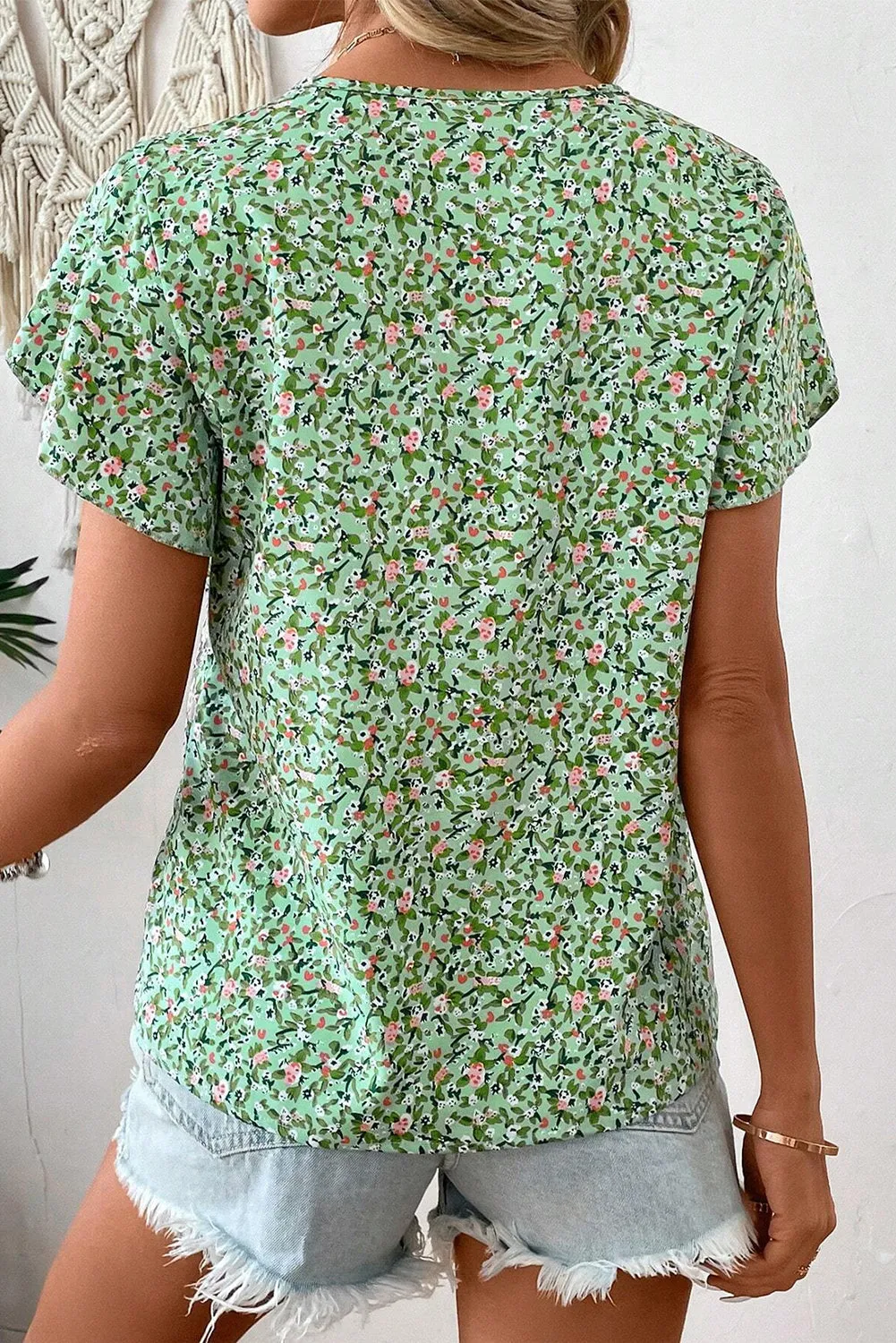 Green Boho Floral V Neck Wrap Short Sleeve Blouse sold by eAura product image thumbnail 2
