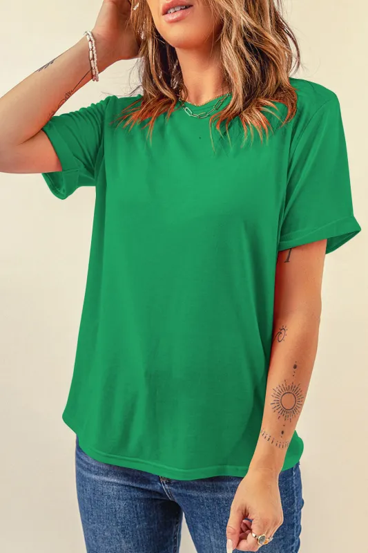 Casual Plain Crew Neck Tee T-Shirt sold by eAura