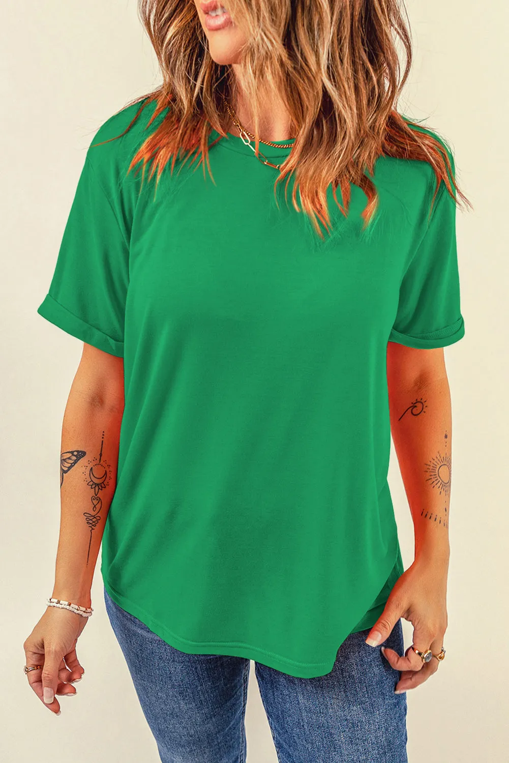 Casual Plain Crew Neck Tee T-Shirt sold by eAura product image thumbnail 2