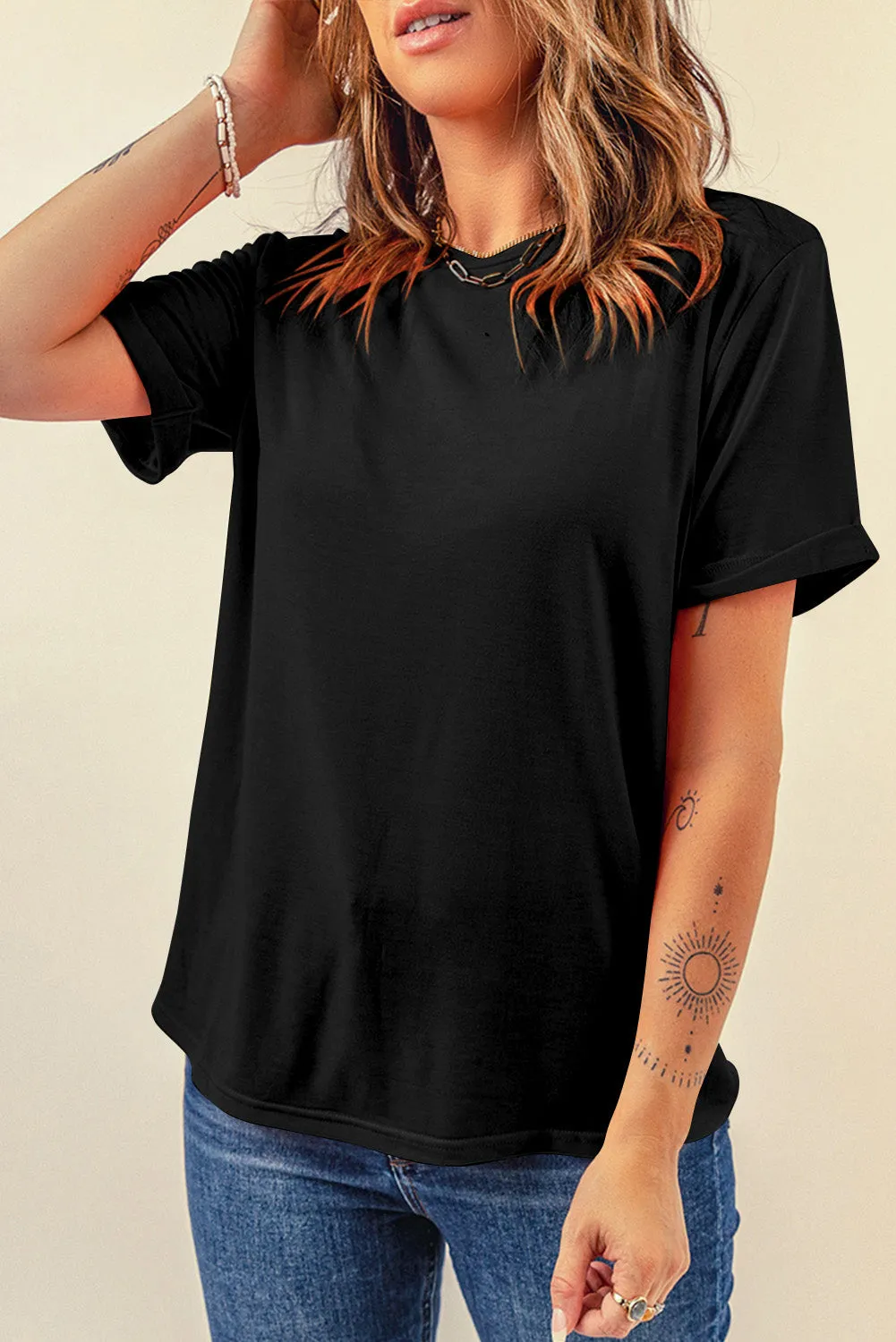 Casual Plain Crew Neck Tee T-Shirt sold by eAura product image thumbnail 3