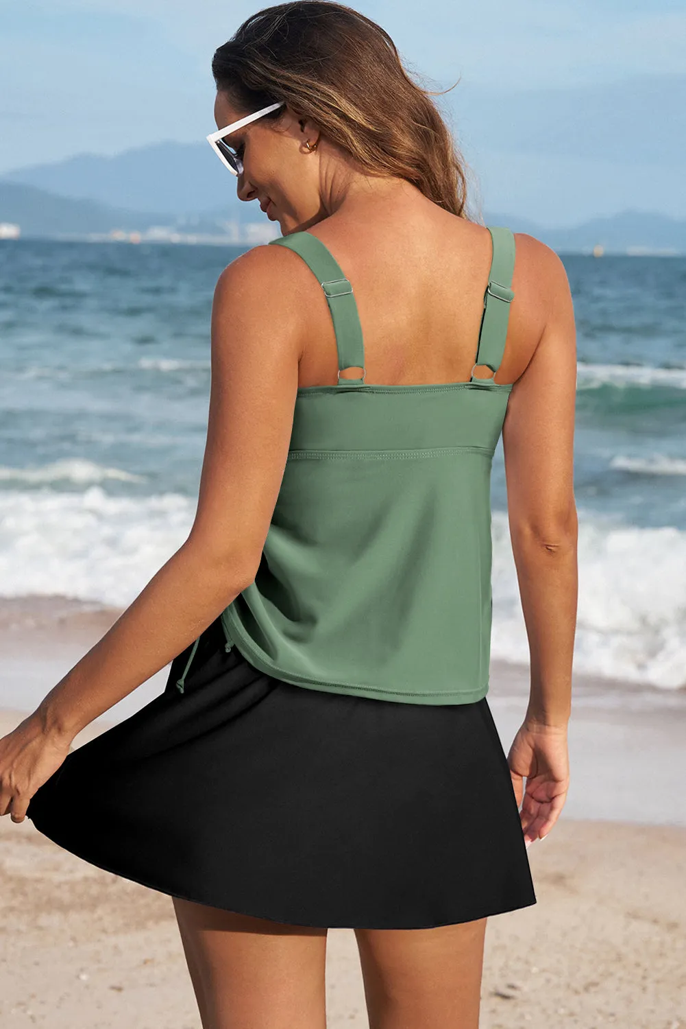 Mist Green Scoop Neck Adjustable Tankini and Matching Skort Bathing Suit sold by eAura product image thumbnail 2