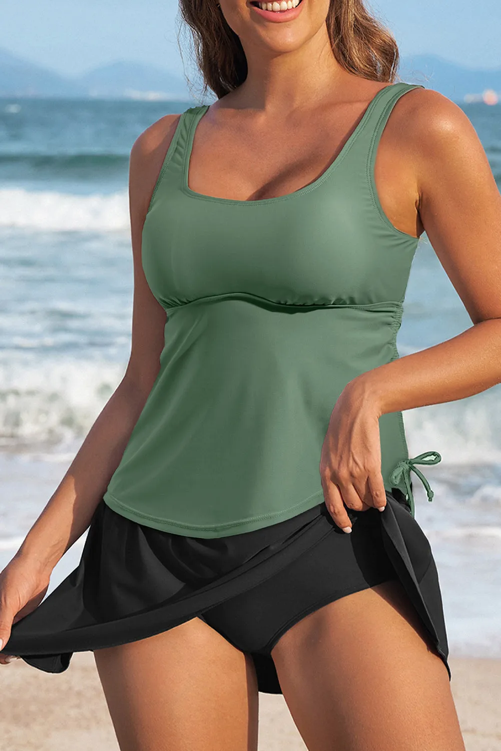 Mist Green Scoop Neck Adjustable Tankini and Matching Skort Bathing Suit sold by eAura product image thumbnail 4