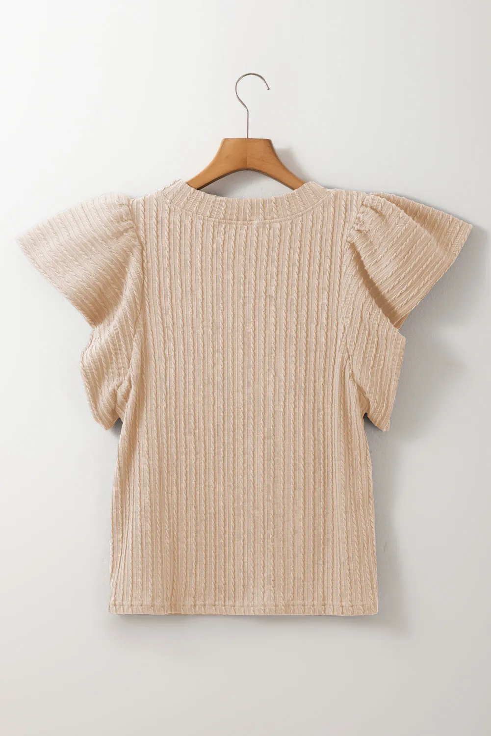 Beige Solid Colour Textured Flutter Sleeve Top sold by eAura product image thumbnail 5