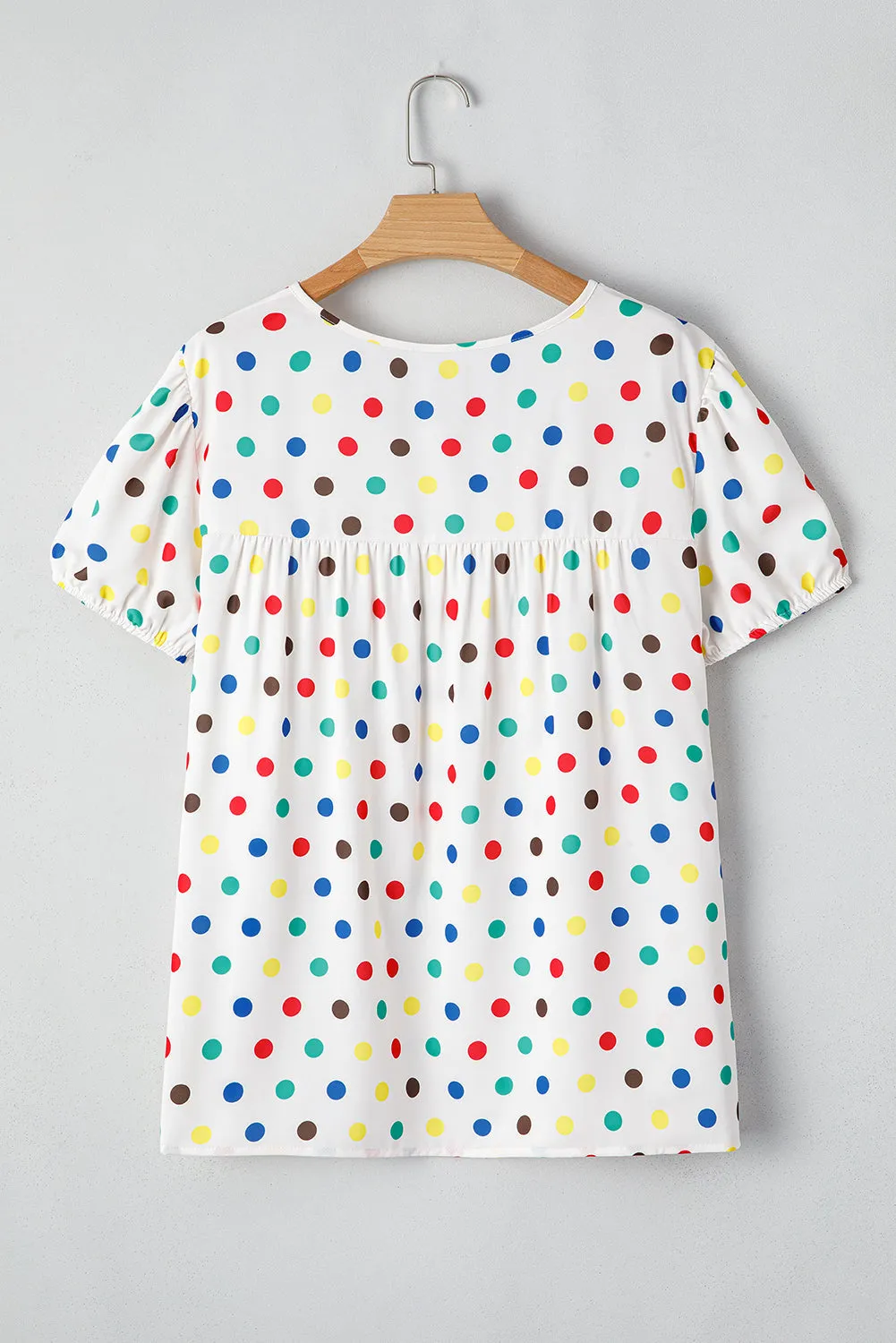 Apricot Plus Size Colourful Polka Dots Tie Neck Puff Sleeve Blouse sold by eAura product image thumbnail 5