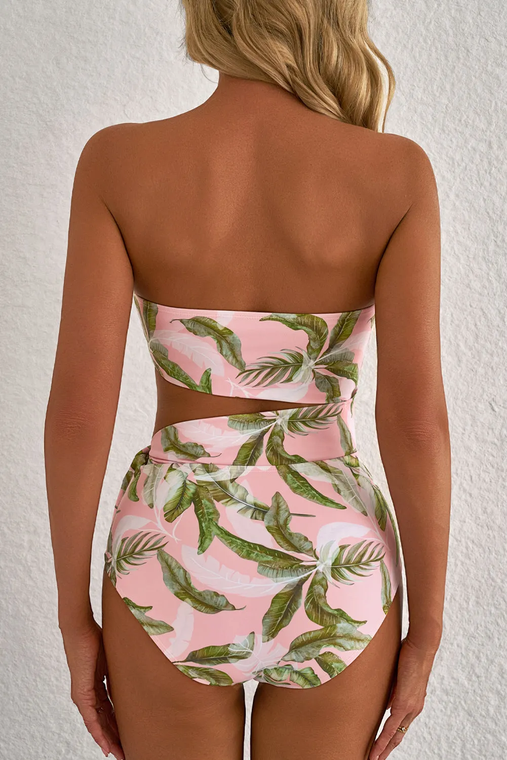 Pink Tropical Asymmetric Cut out Halter Backless One Piece Swimwear sold by eAura product image thumbnail 2
