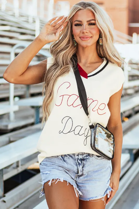 White Vintage Game Day Sweater Tank Top sold by eAura