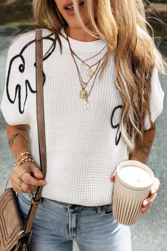 White Flower Embroidery Sweater Top sold by eAura