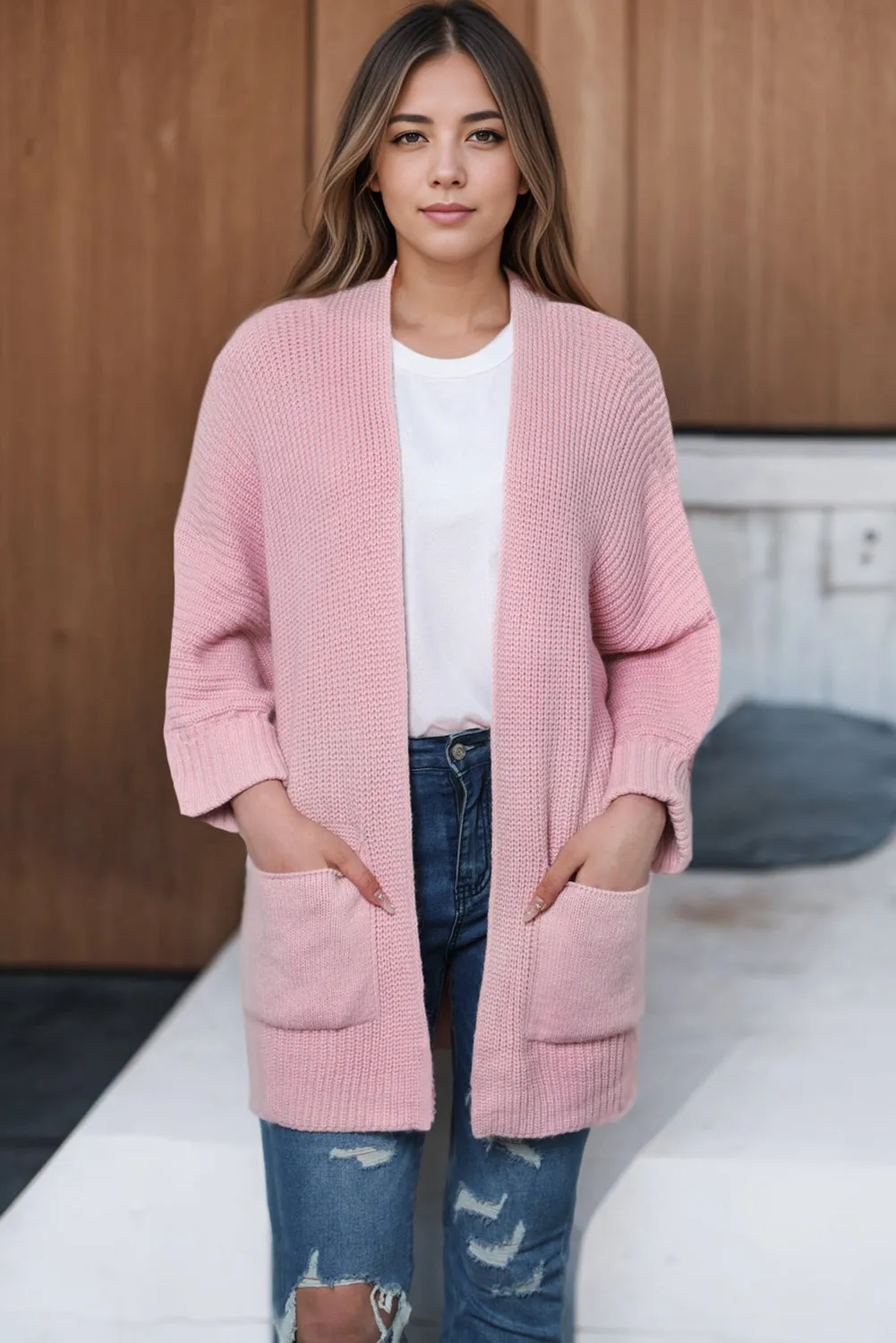 Pink Oversized Fold Over Sleeve Open Front Cardigan sold by eAura product image thumbnail 5