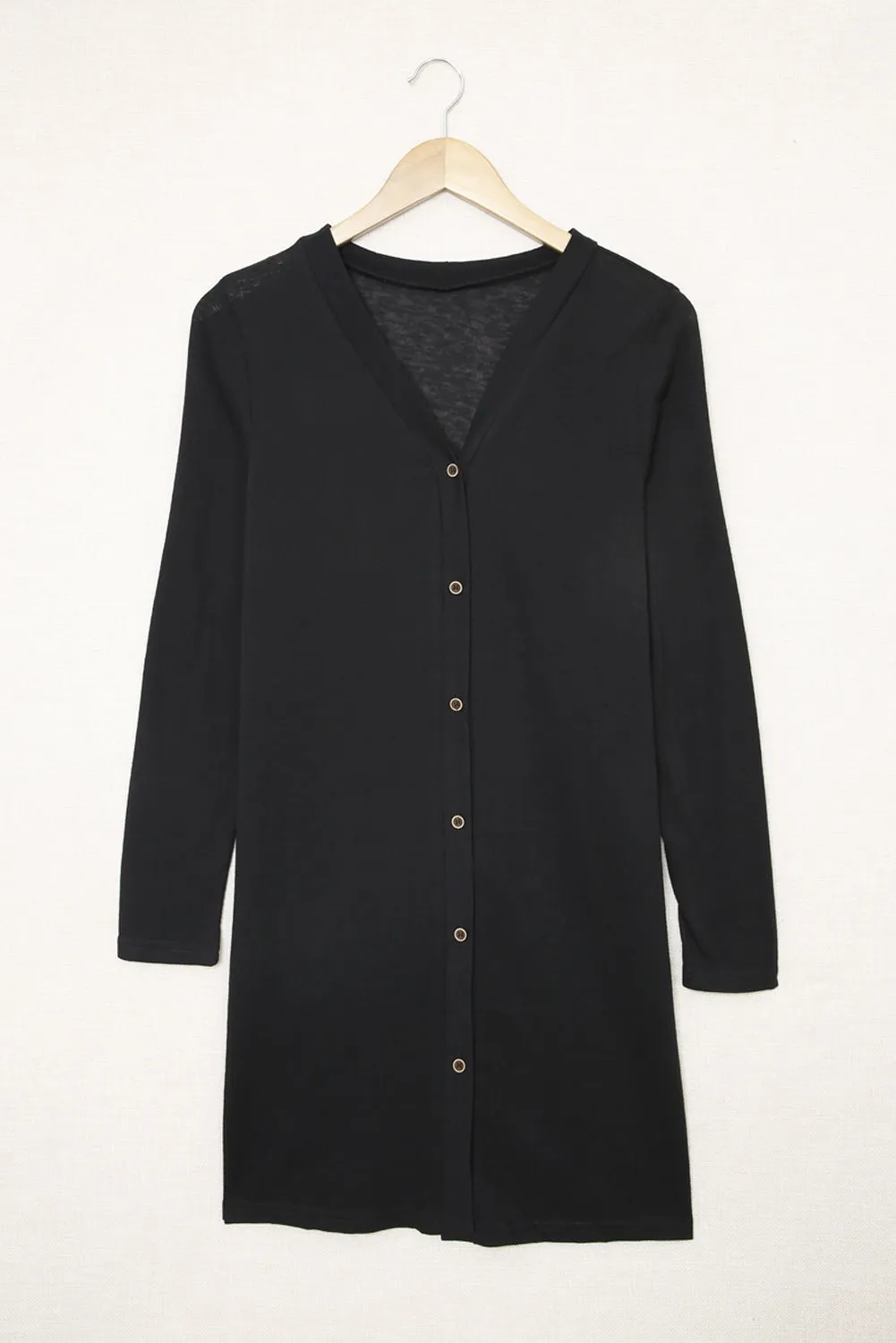Black Solid Colour Open-Front Buttons Cardigan sold by eAura product image thumbnail 4