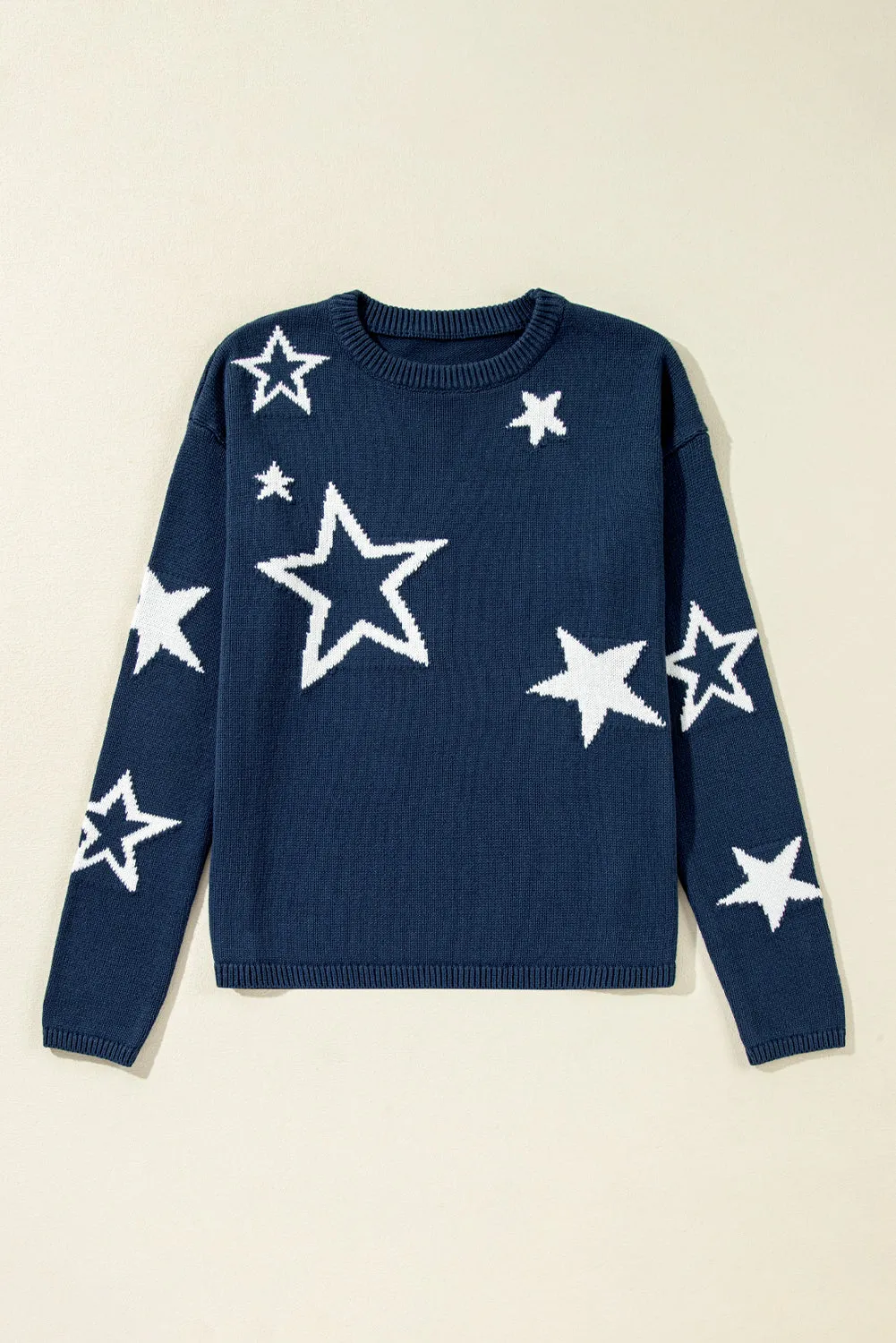 Sail Blue Star Pattern Drop Shoulder Knitted Sweater sold by eAura product image thumbnail 5